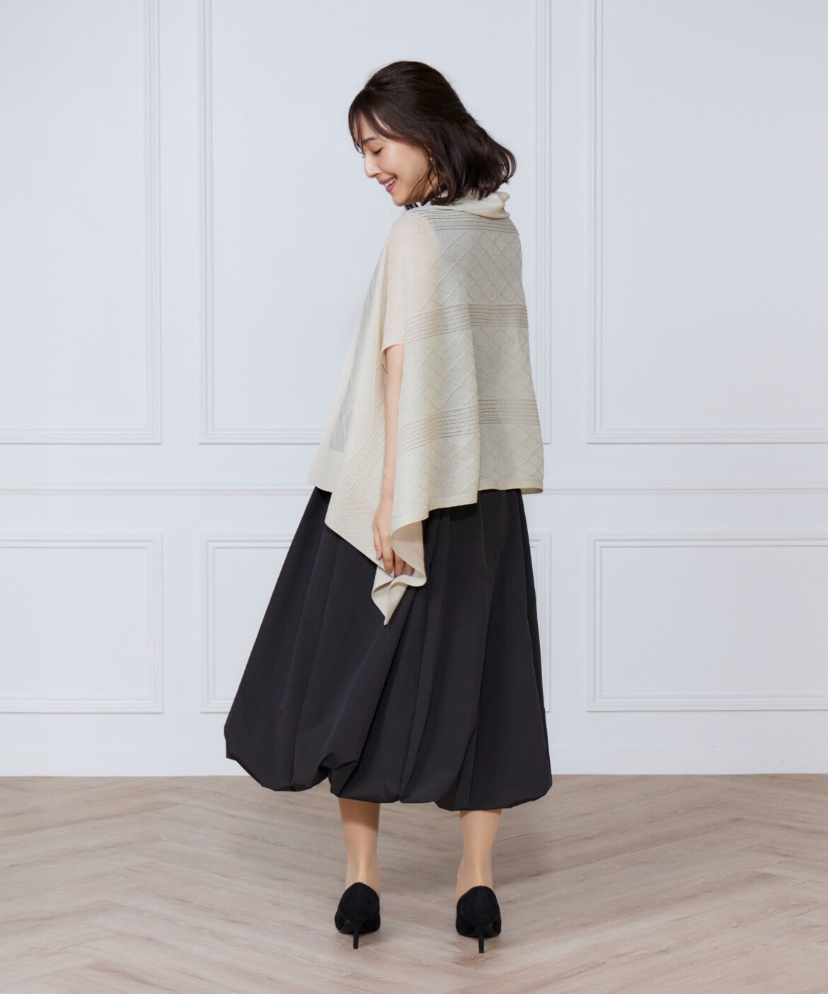 ef-de Black「シアーアーガイル大判ニットショール」|ストール|