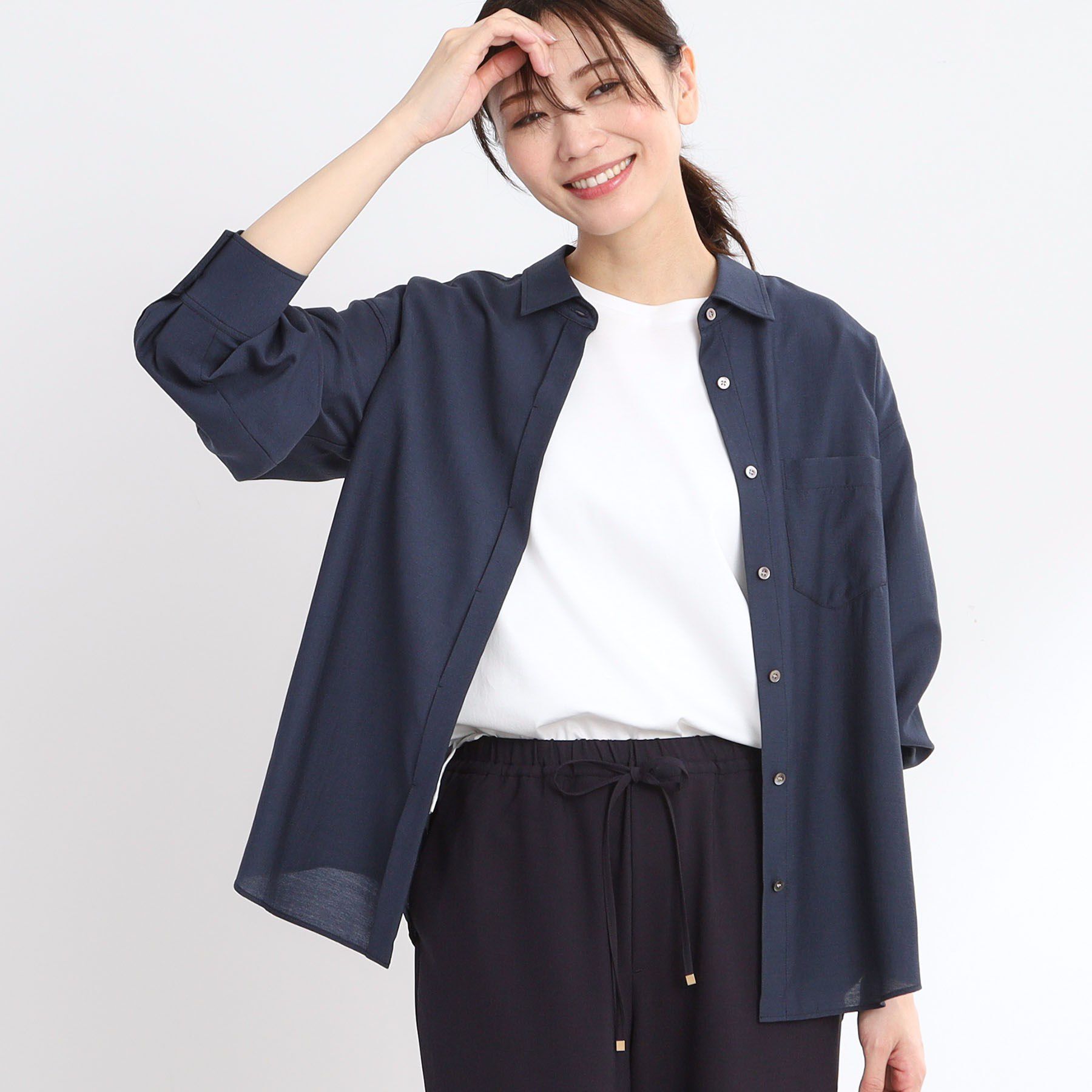 Reflect「【マシンウォッシュ可】3WAYシアーシャツブラウス」|シャツ・ブラウス|ネイビー(094)