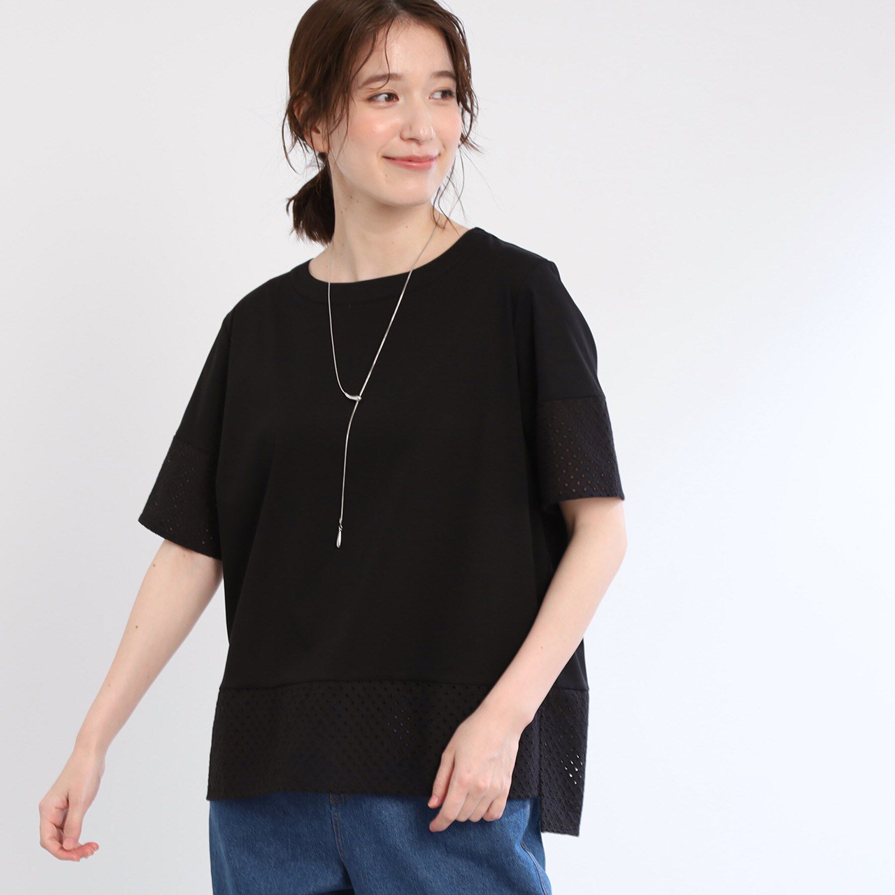 Reflect「【夏SALE／E‐QUALITY／手洗い可】コットンレースドッキングTシャツ」|Tシャツ・カットソー|