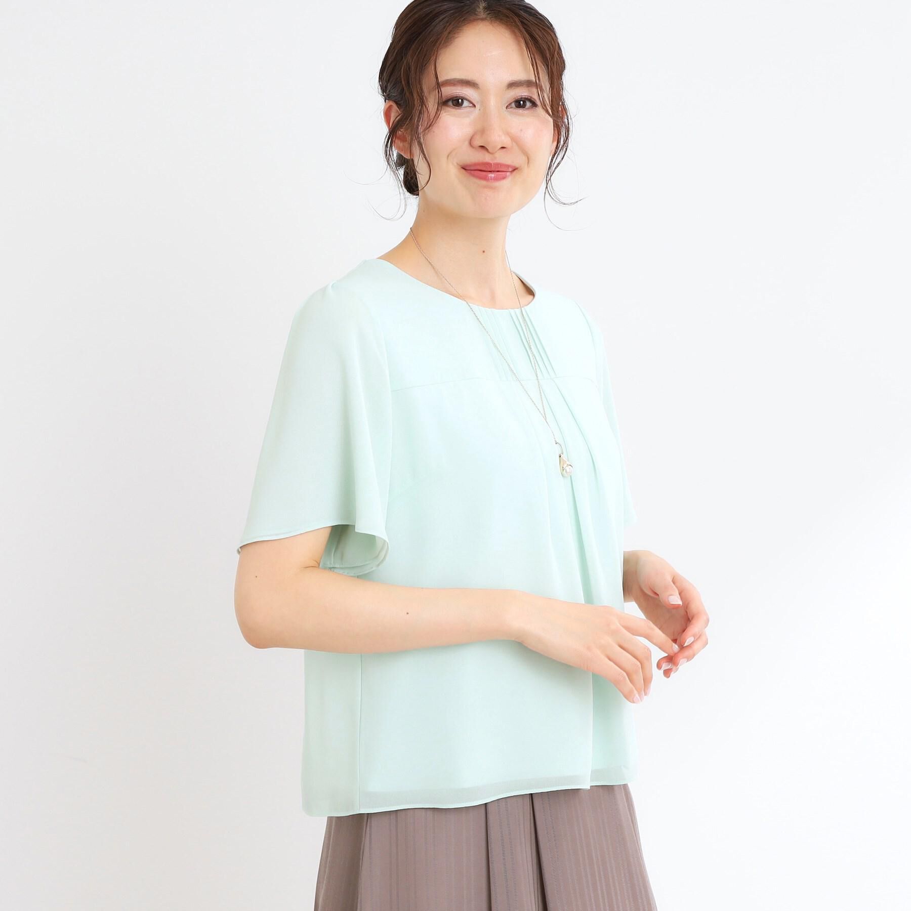 Reflect「【マシンウォッシュ可】横切替ピンタックデザインブラウス」|シャツ・ブラウス|ライトグリーン(02