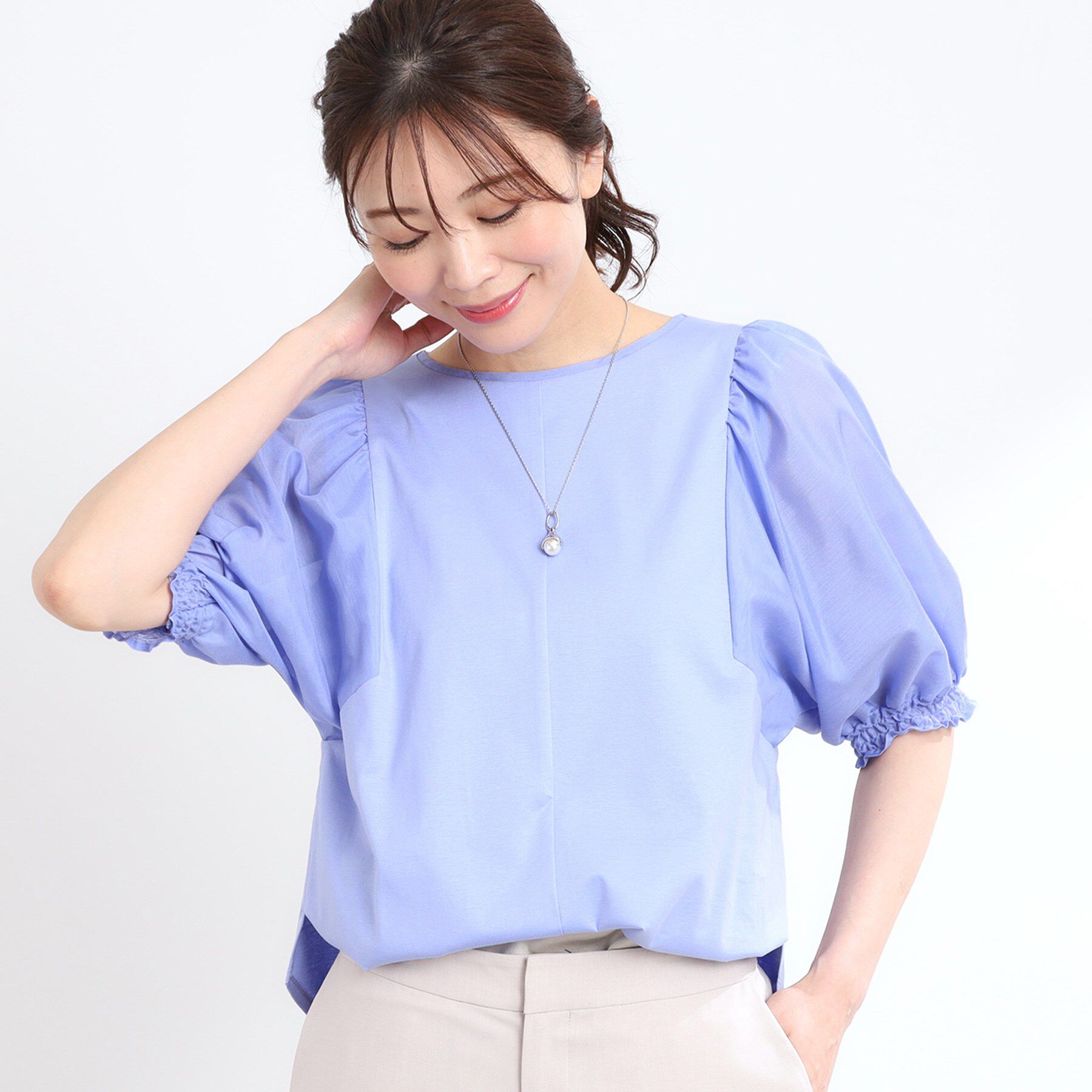 Reflect「【マシンウォッシュ可】シアーパフスリーブTブラウス」|シャツ・ブラウス|