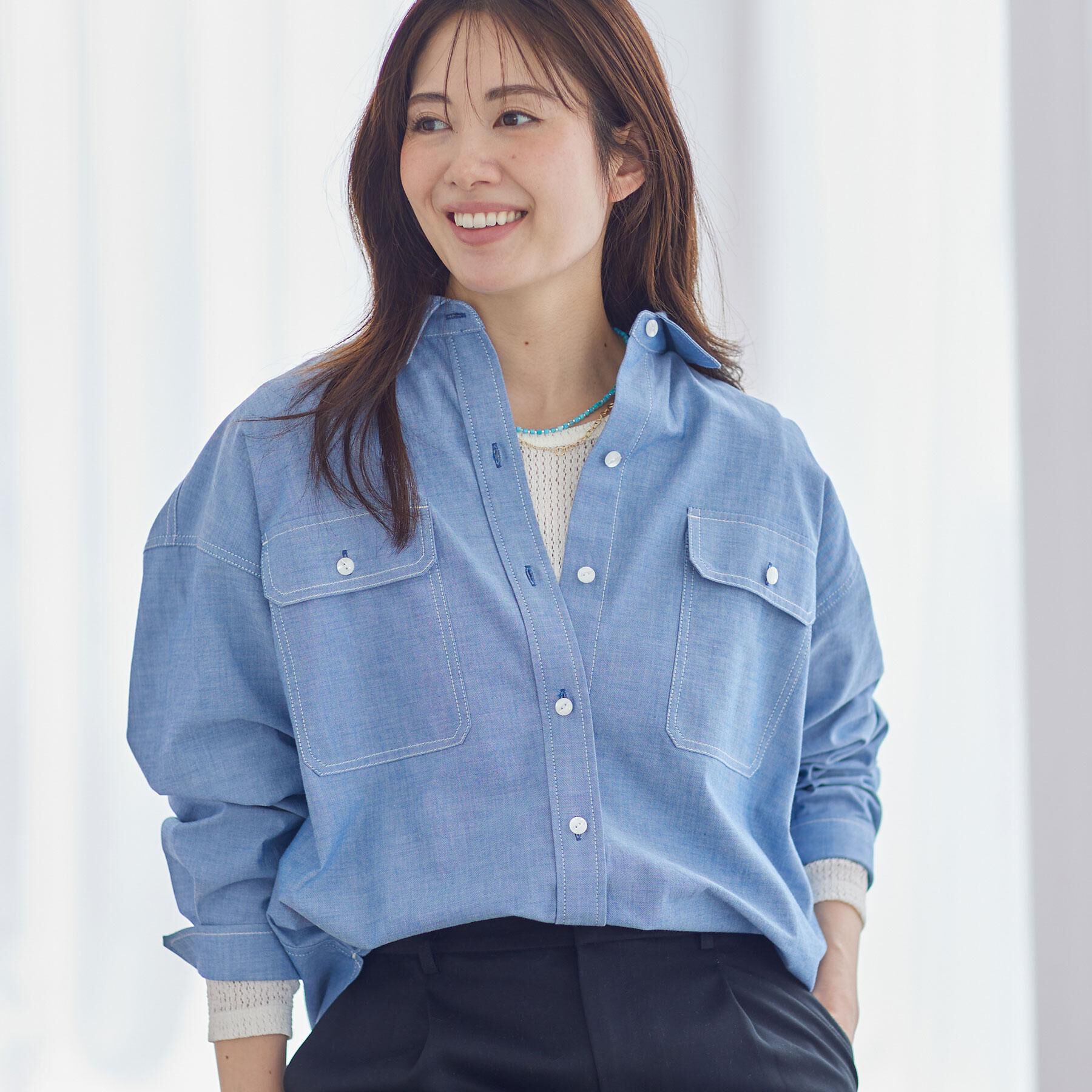 Reflect「【インナーにおすすめ◎】クルーネックレースジャージトップス」|Tシャツ・カットソー|