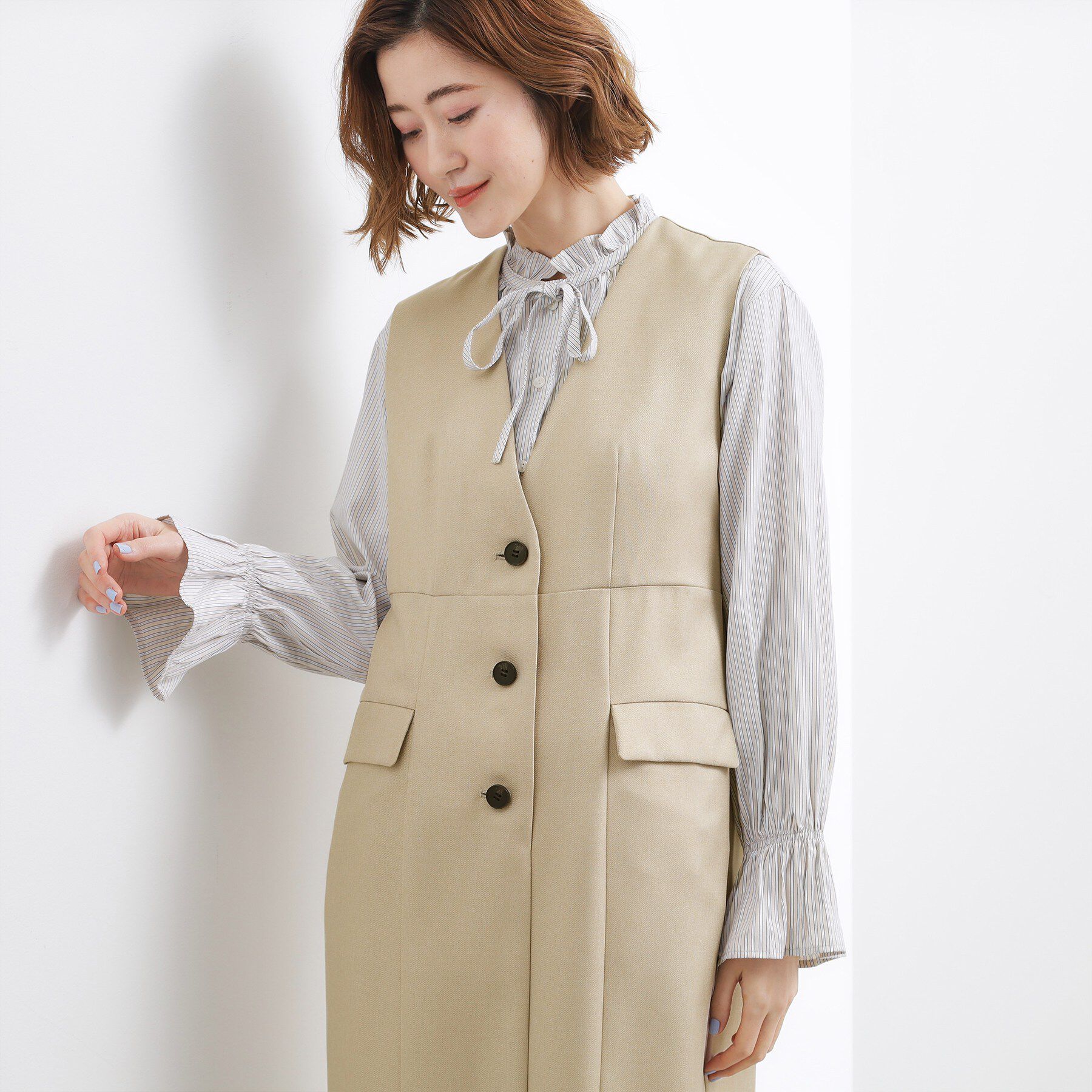 grove「【一枚着／ジレ】着回しできるトレンチライクジャンドレ」|ワンピース|