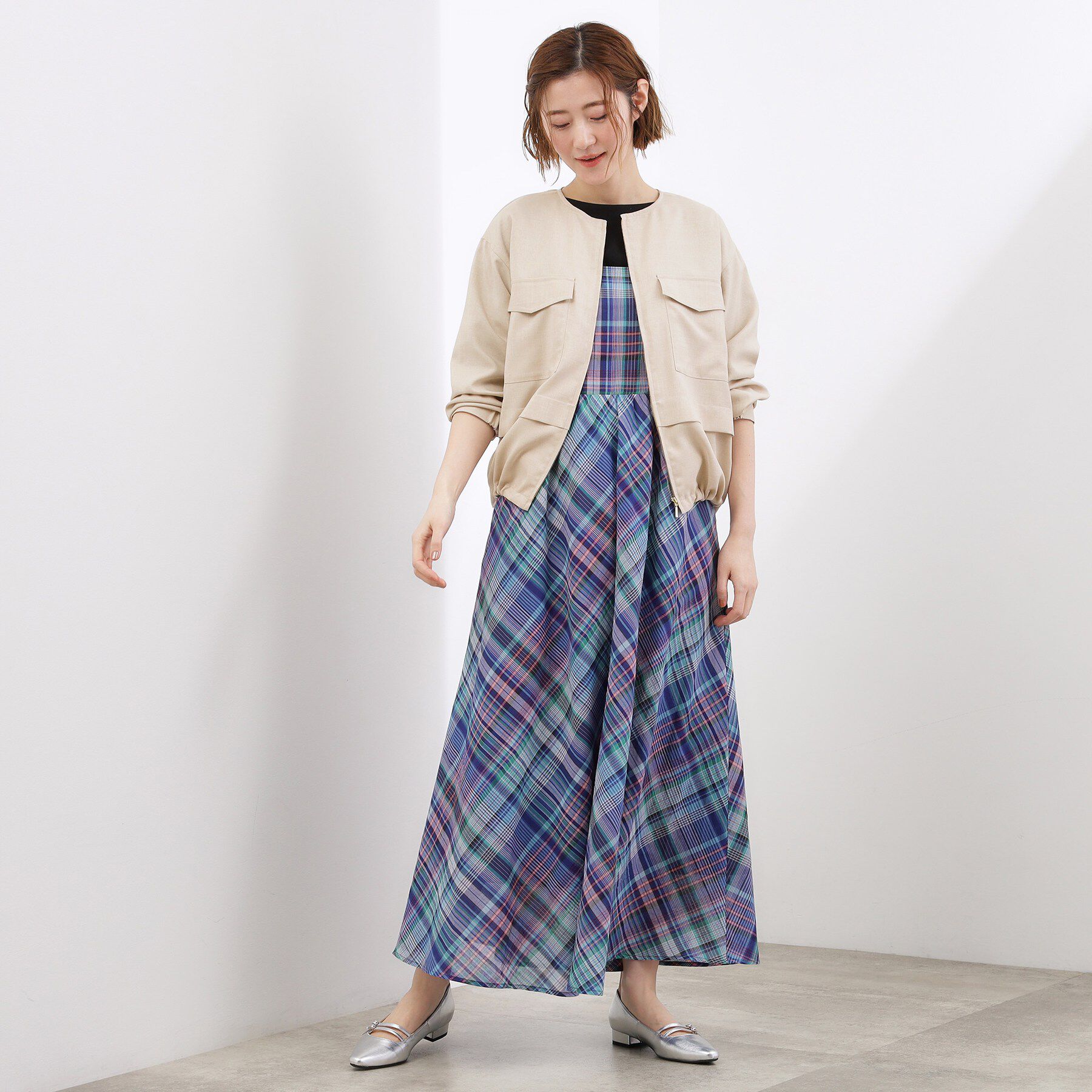 grove「【貴島明日香さん着用・洗える】麻調ノーカラーブルゾン」|ブルゾン・スタジャン|