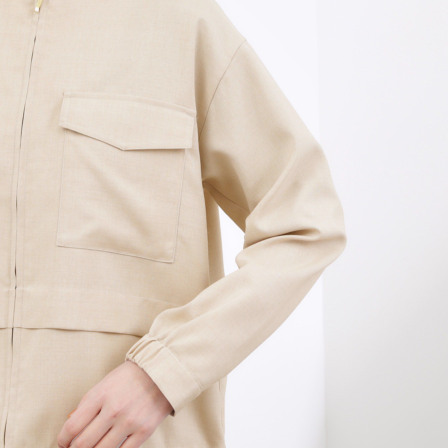 grove「【貴島明日香さん着用・洗える】麻調ノーカラーブルゾン」|ブルゾン・スタジャン|