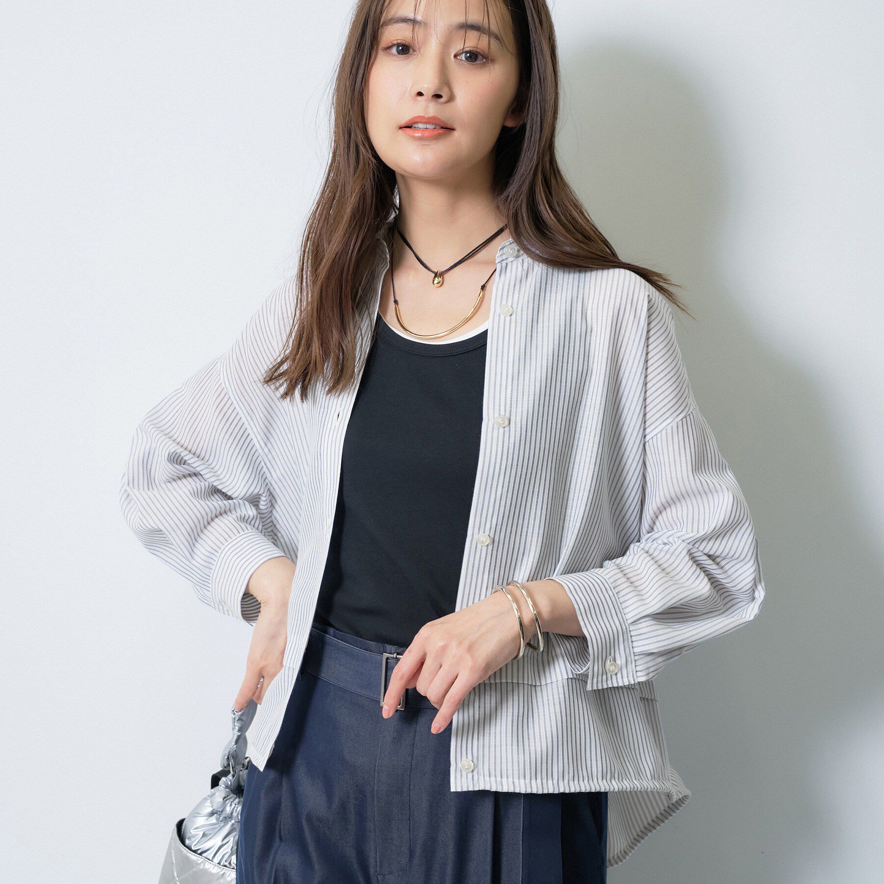 INDIVI「【洗える／2WAY】ドロスト付 シアーシャンブレーシャツ」|シャツ・ブラウス|