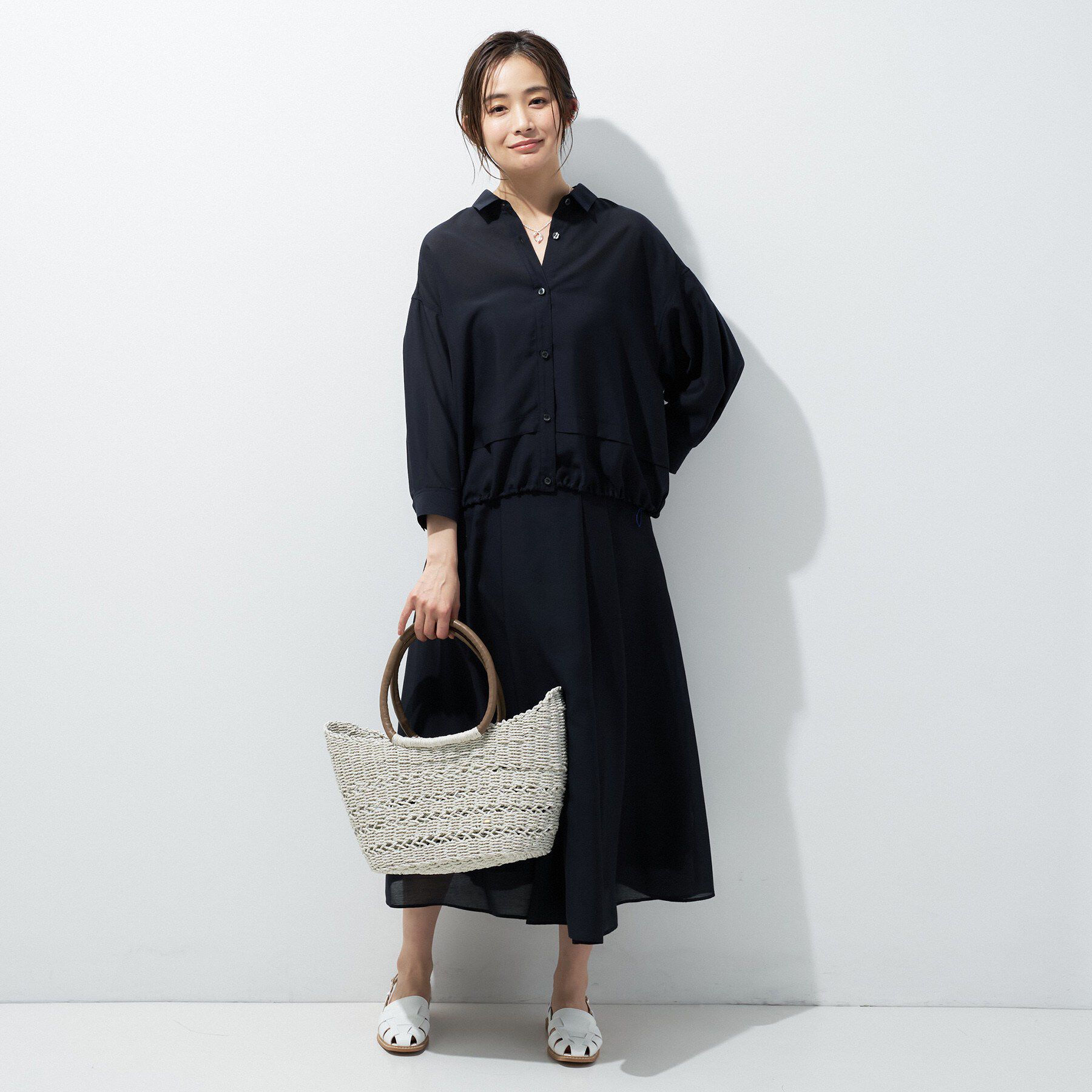 INDIVI「【洗える／2WAY】ドロスト付 シアーシャンブレーシャツ」|シャツ・ブラウス|