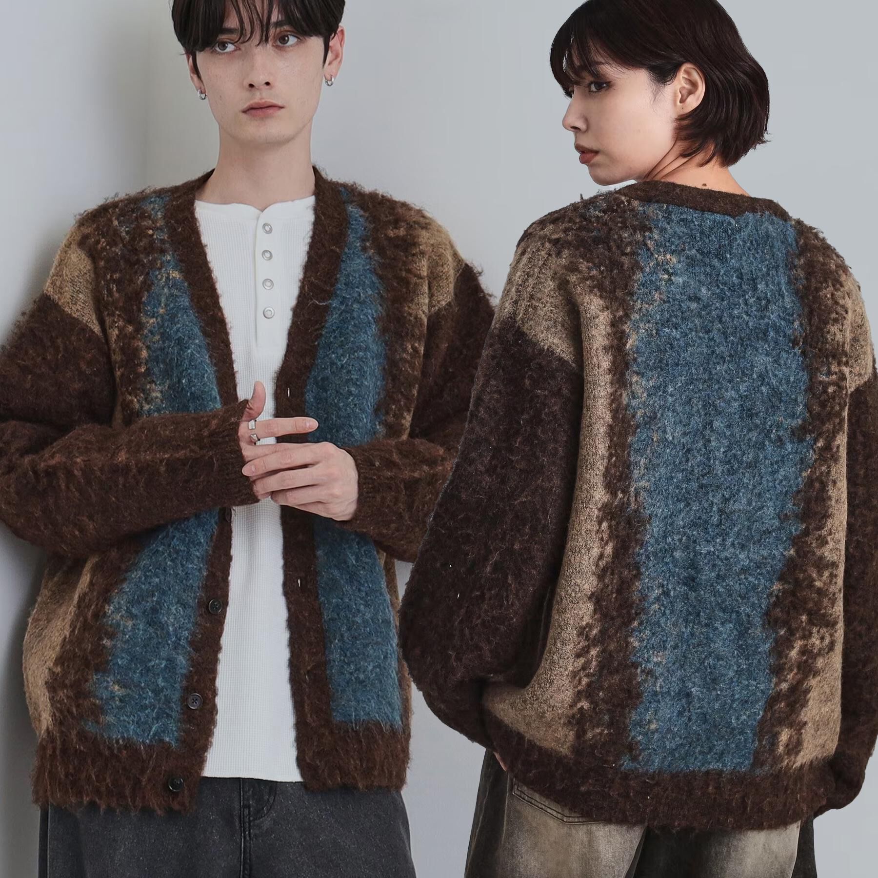 tk.TAKEO KIKUCHI「ボールドストライプシャギーニットVカーディガン」|カーディガン|