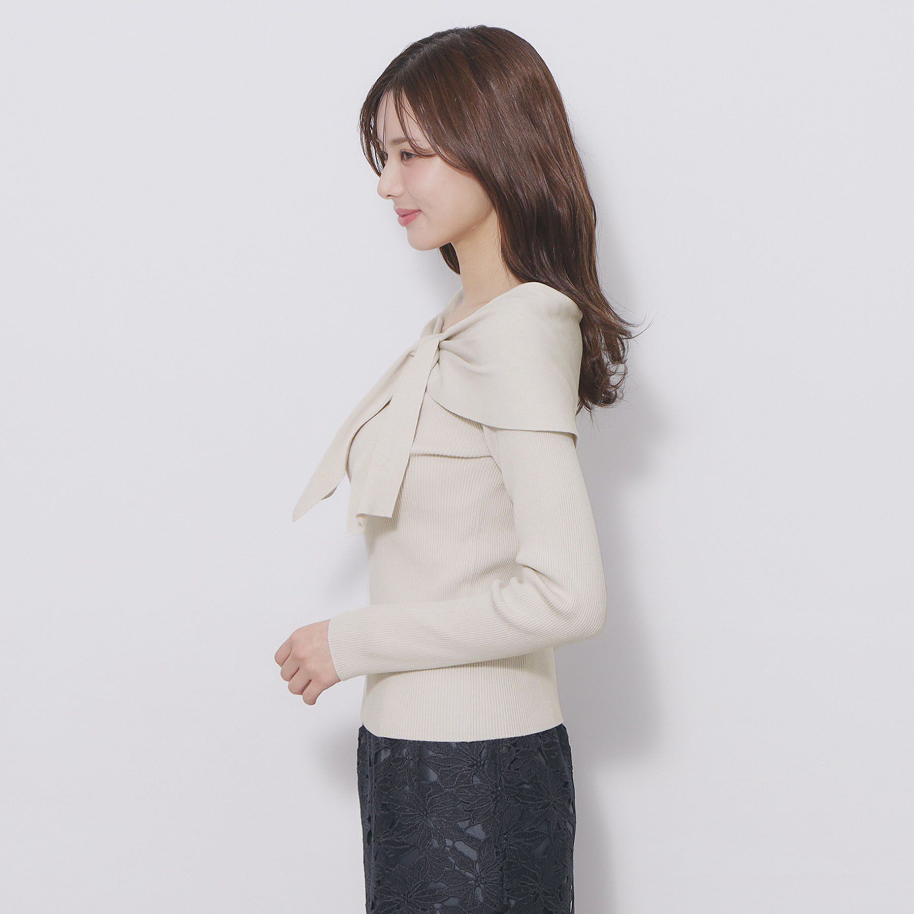 index「オフショルリボンリブニット【洗濯機OK】」|ニット・セーター|