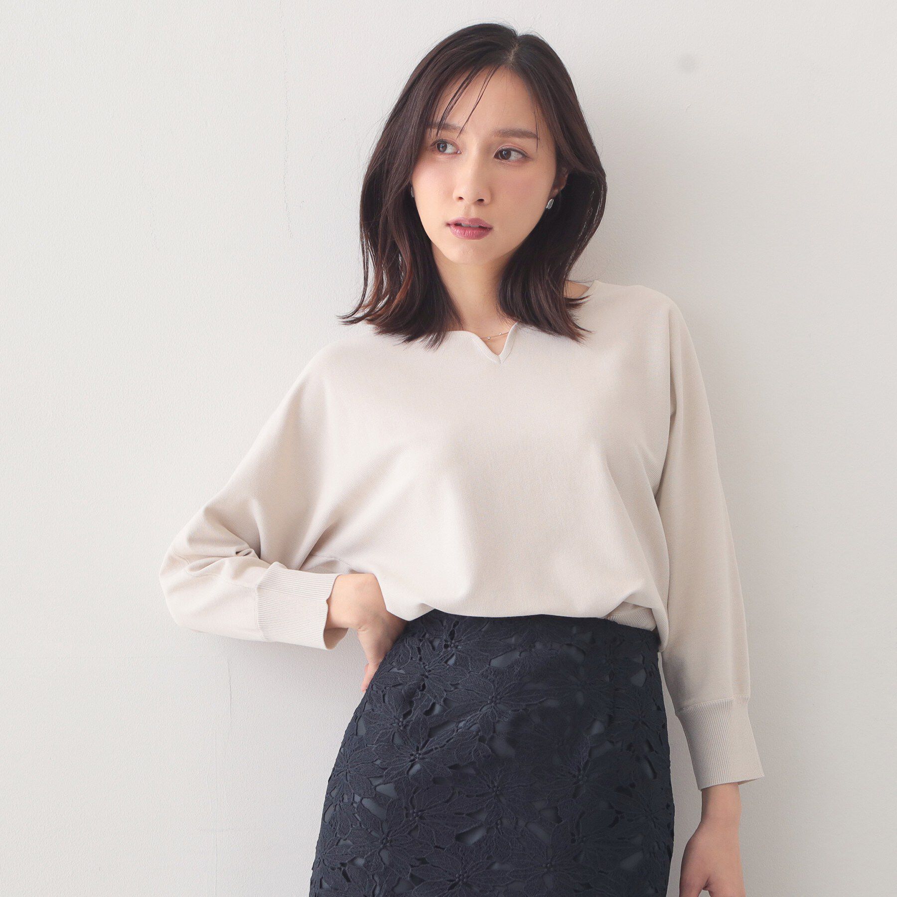 index「フロントパーツ付きドルマンスリーブニット【洗濯機OK/抗ピル】《7col》」|ニット・セーター|