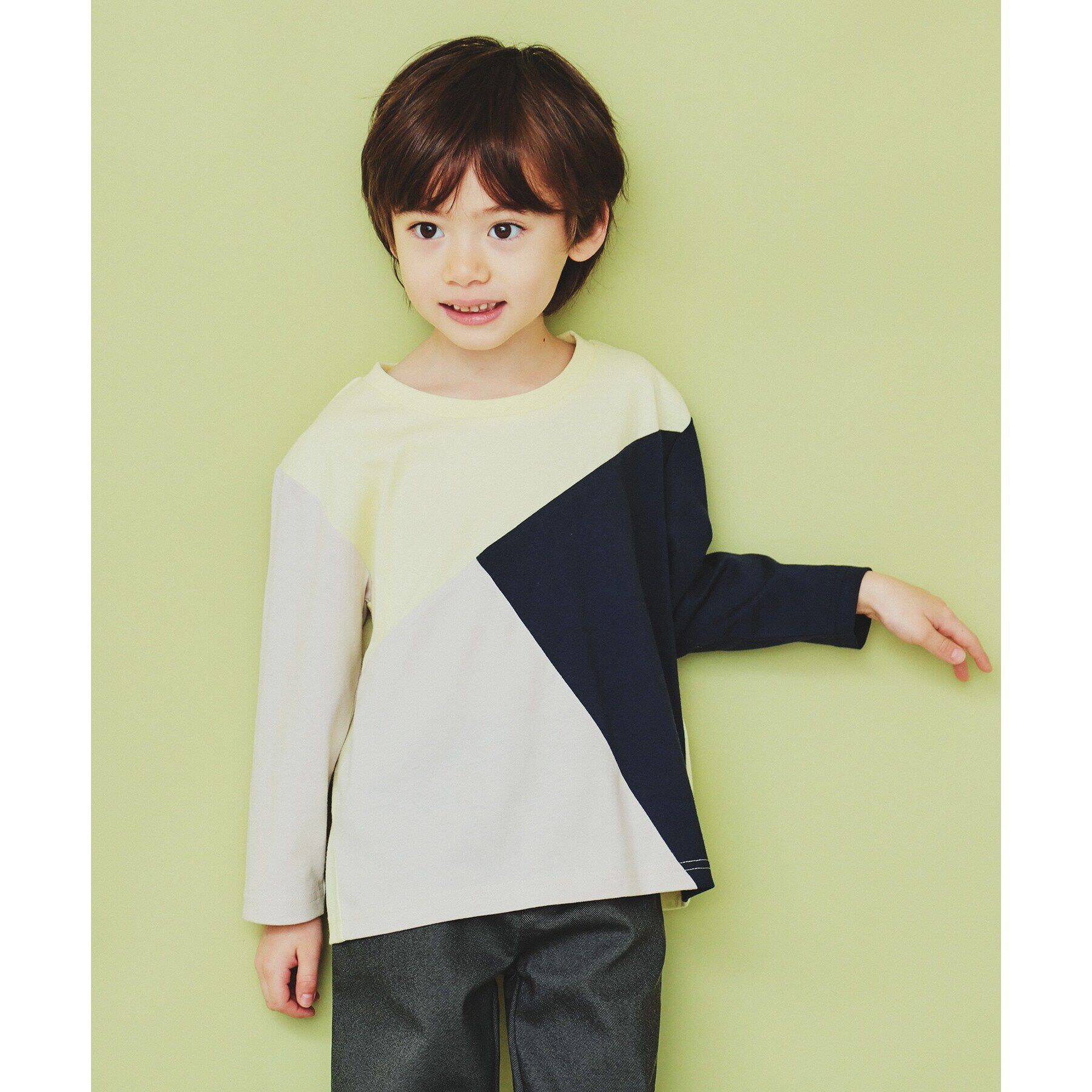 THE SHOP TK「【100-150】斜めブロッキング長袖Tシャツ/洗濯機OK」|Tシャツ・カットソー|