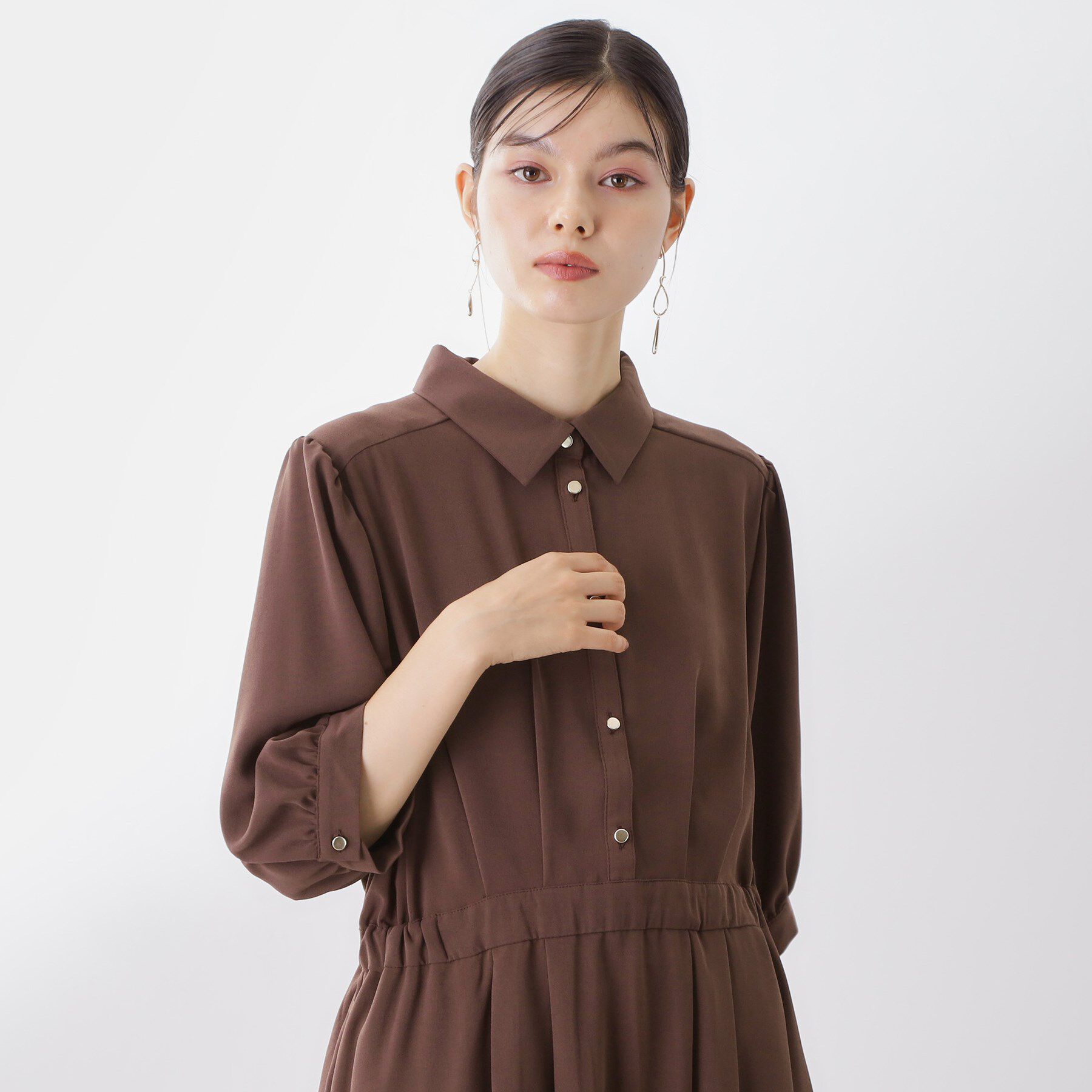 THE SHOP TK「5分袖シャツワンピース【防シワ/吸水速乾/UVケア/洗濯機OK】」|ワンピース|