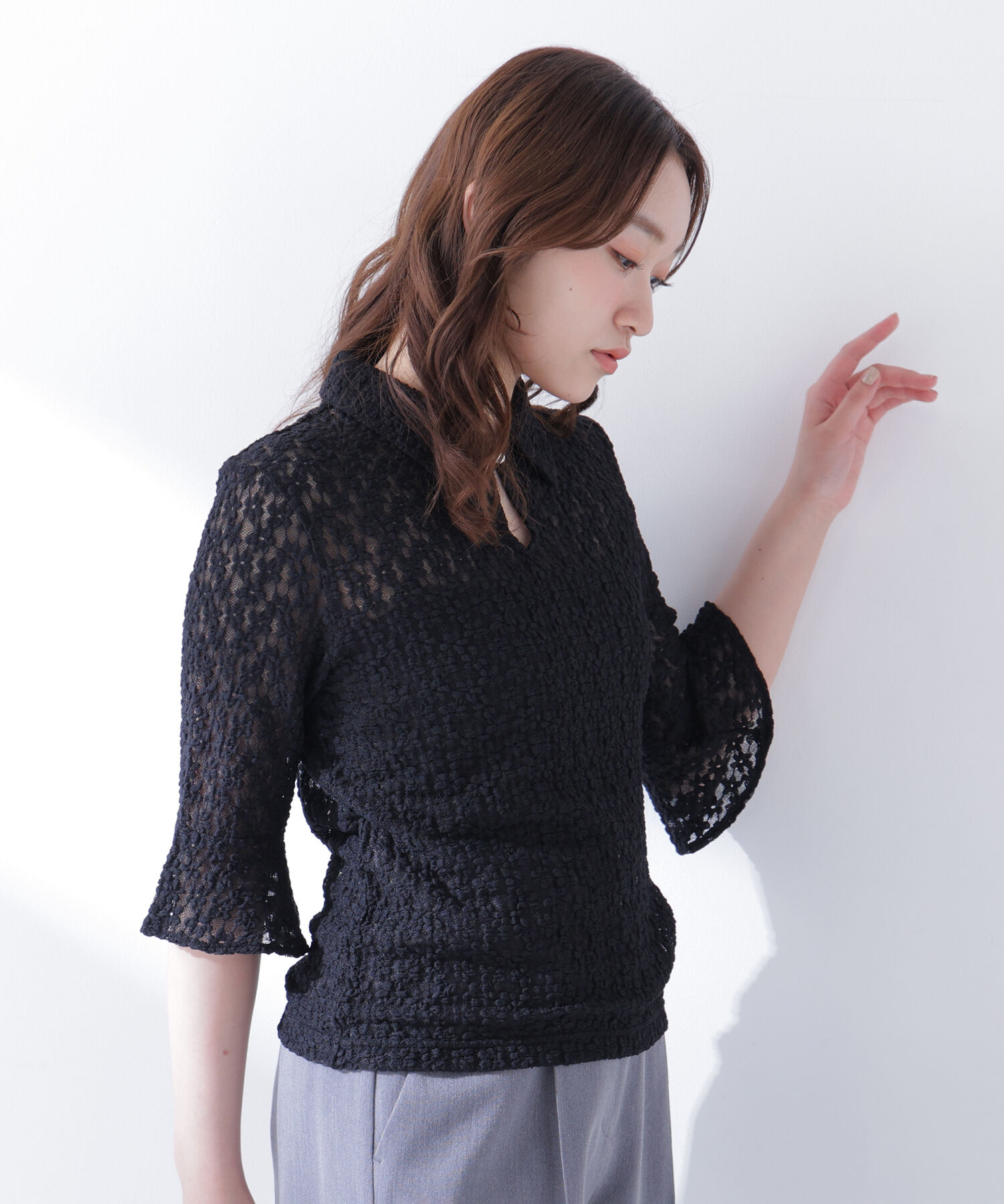  「シャツカラーレースカットソー」|Tシャツ・カットソー|