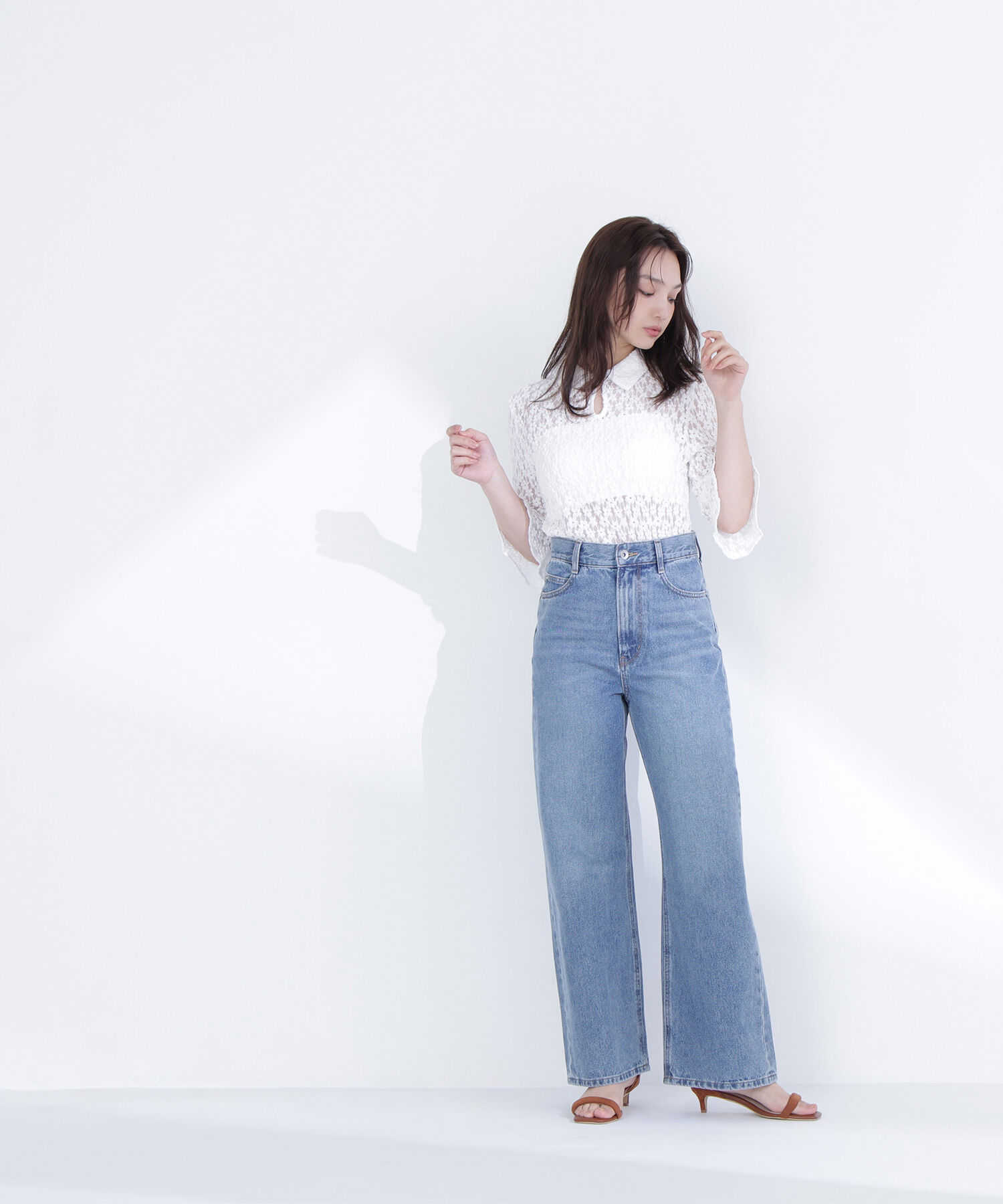  「シャツカラーレースカットソー」|Tシャツ・カットソー|