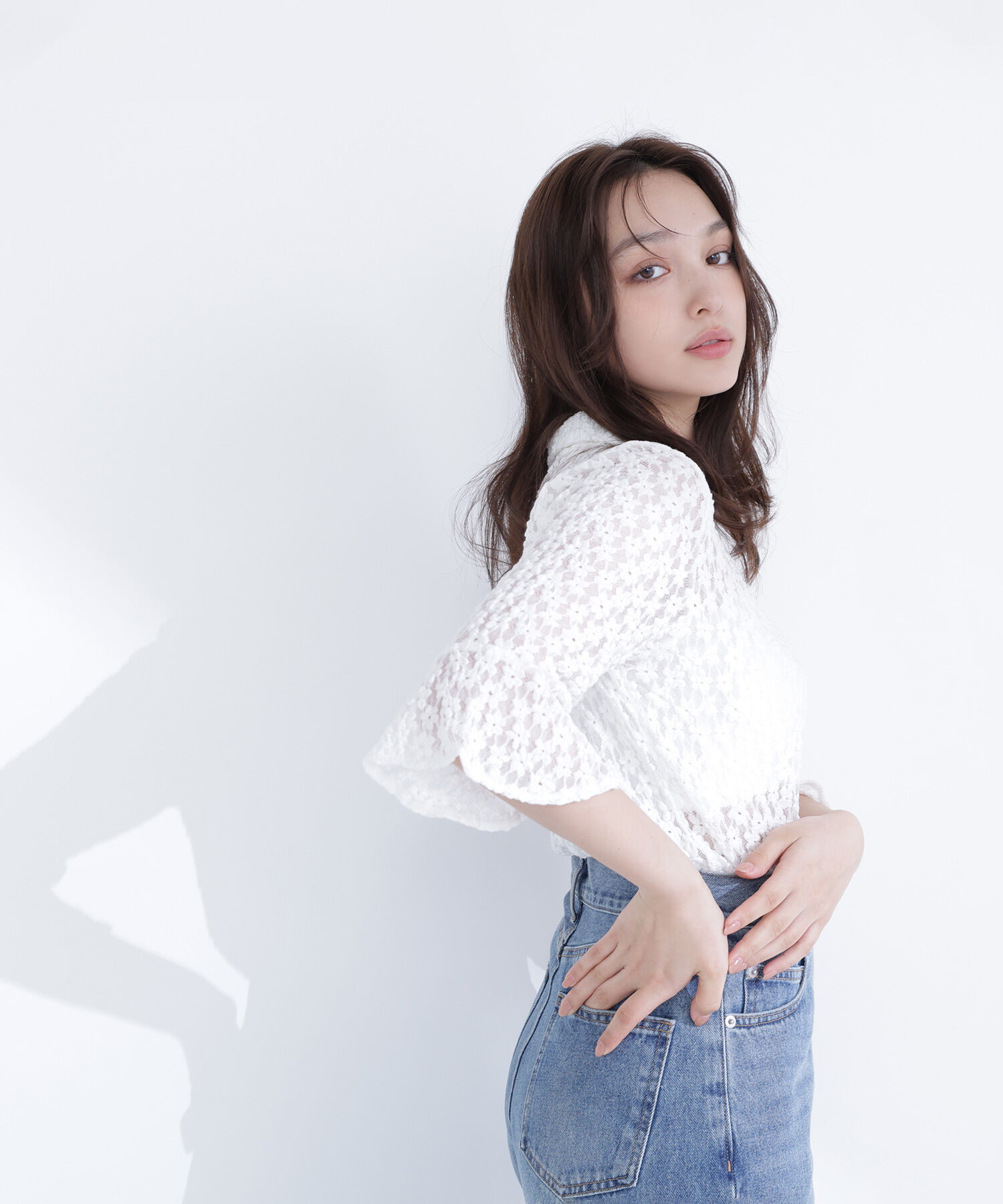  「シャツカラーレースカットソー」|Tシャツ・カットソー|