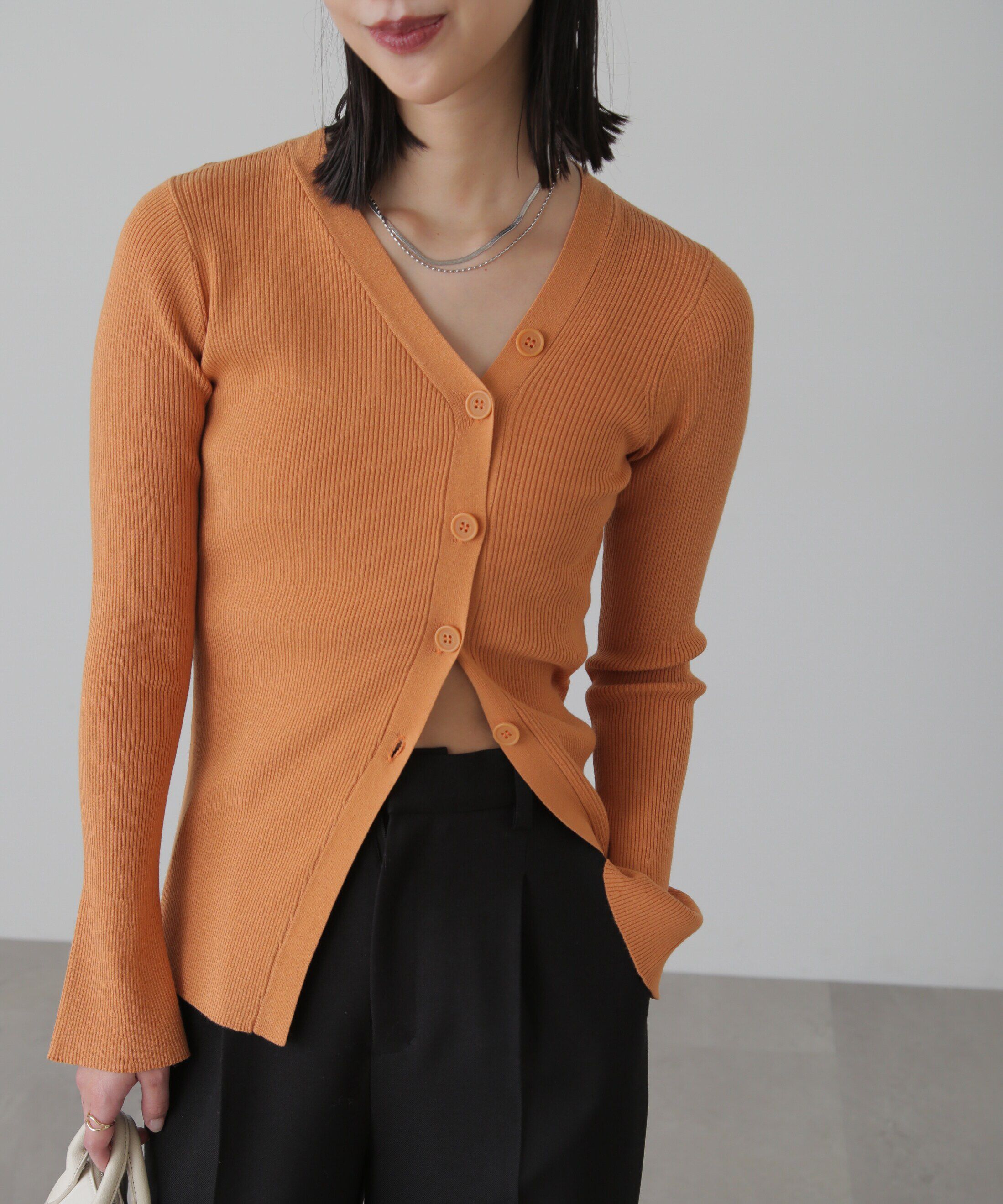  「アシンメトリーボタンディテールリブニット」|ニット・セーター|