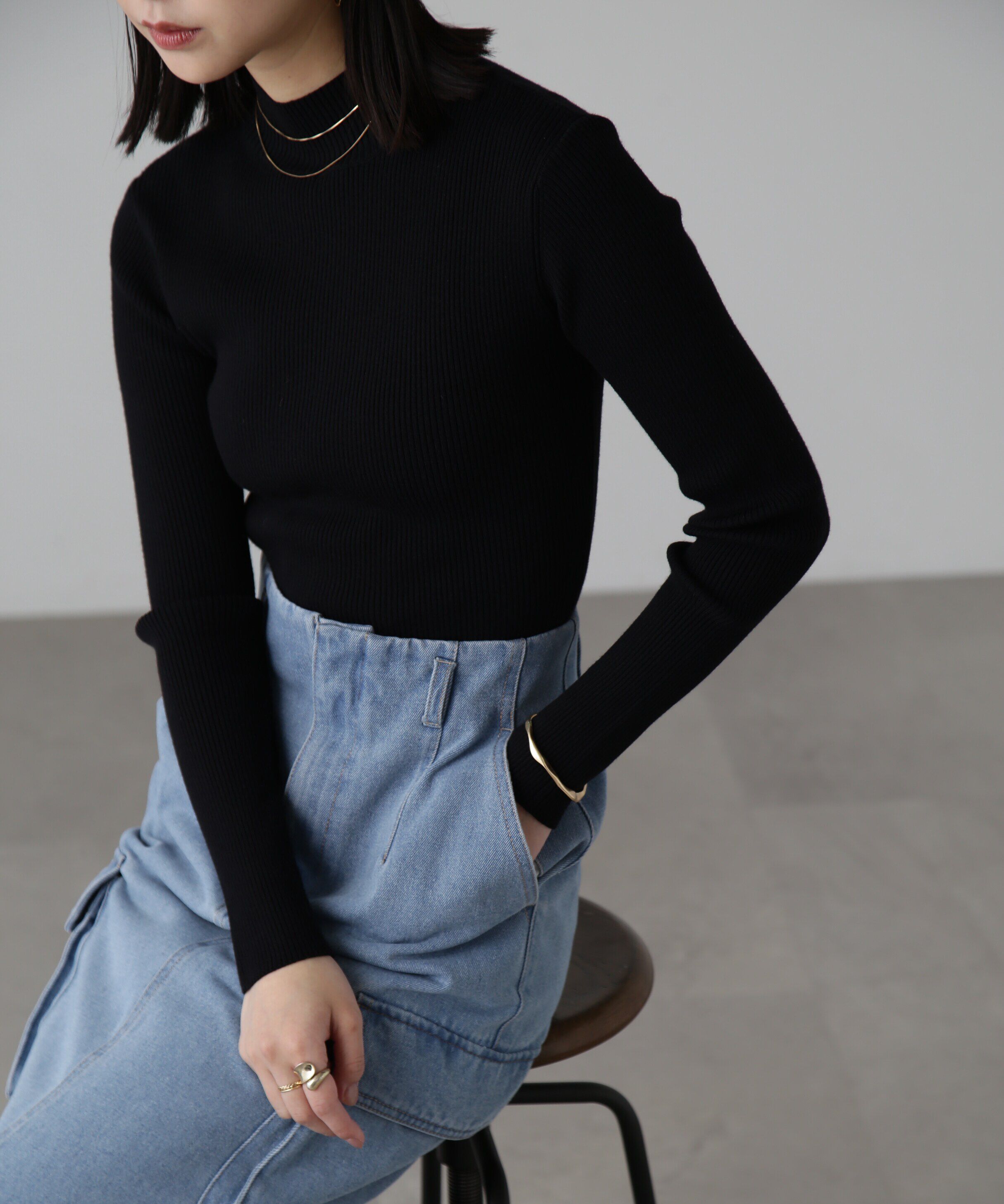  「ハイネックショート丈リブニット」|ニット・セーター|