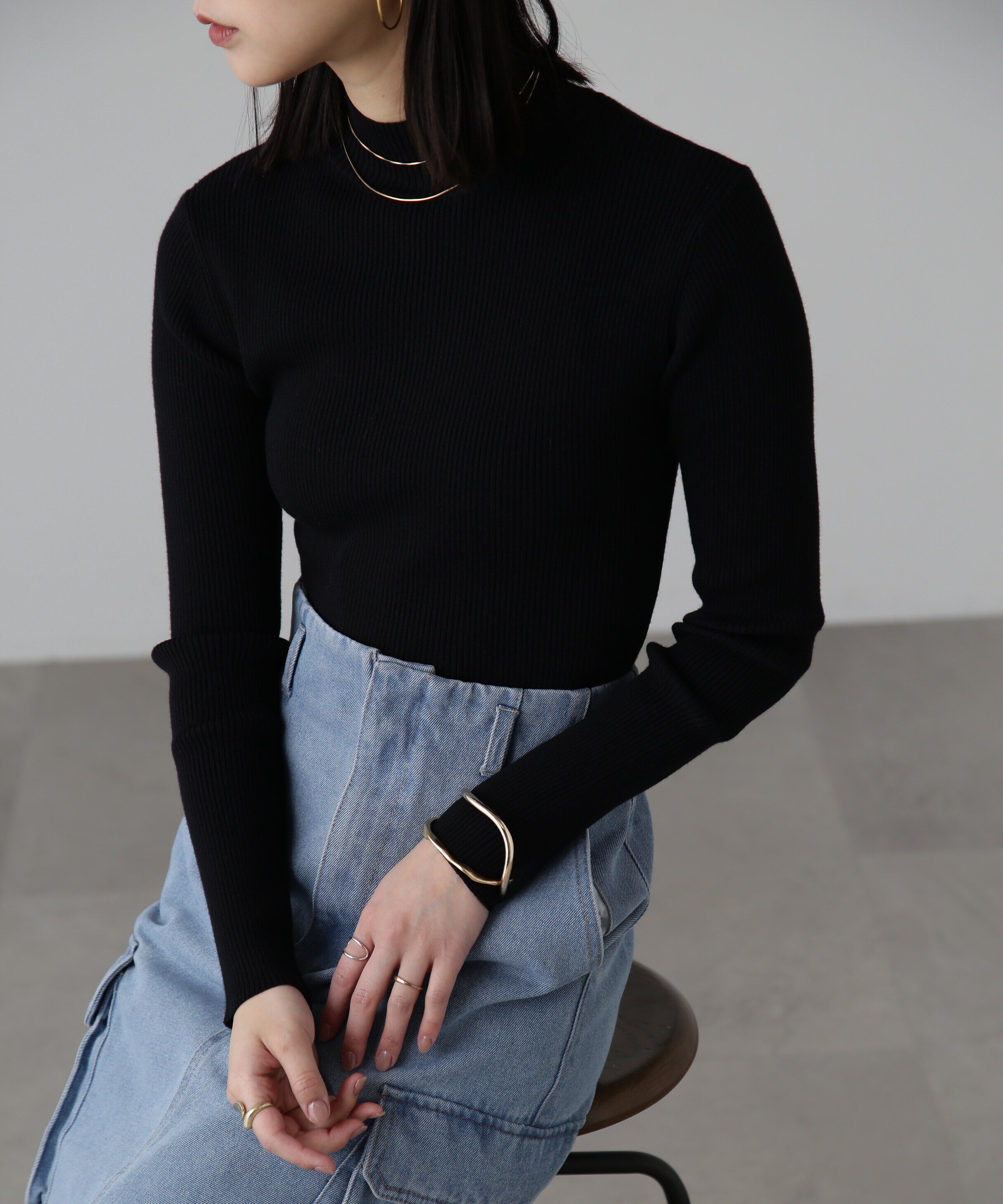  「ハイネックショート丈リブニット」|ニット・セーター|