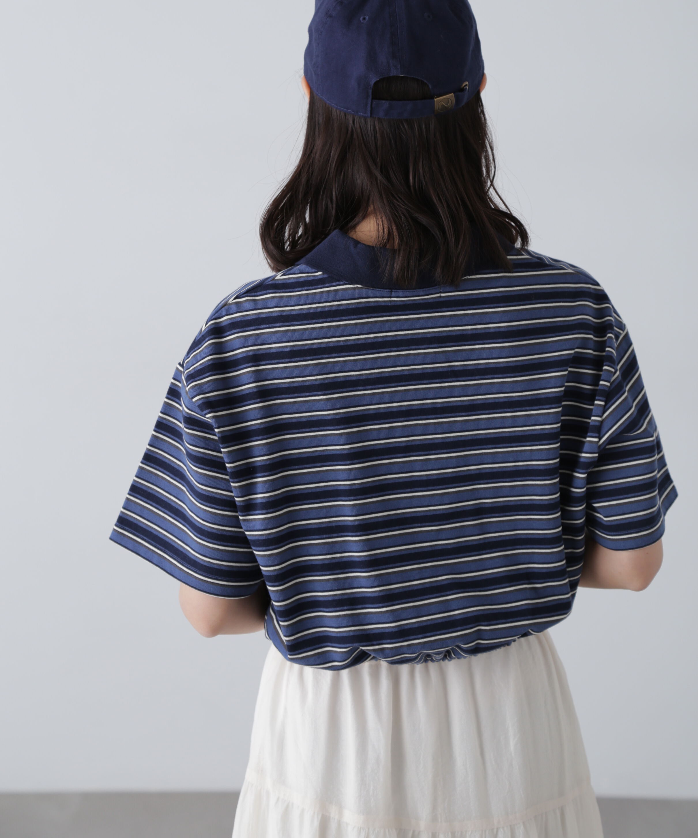  「ボーダーポロクロップドトップス」|Tシャツ・カットソー|