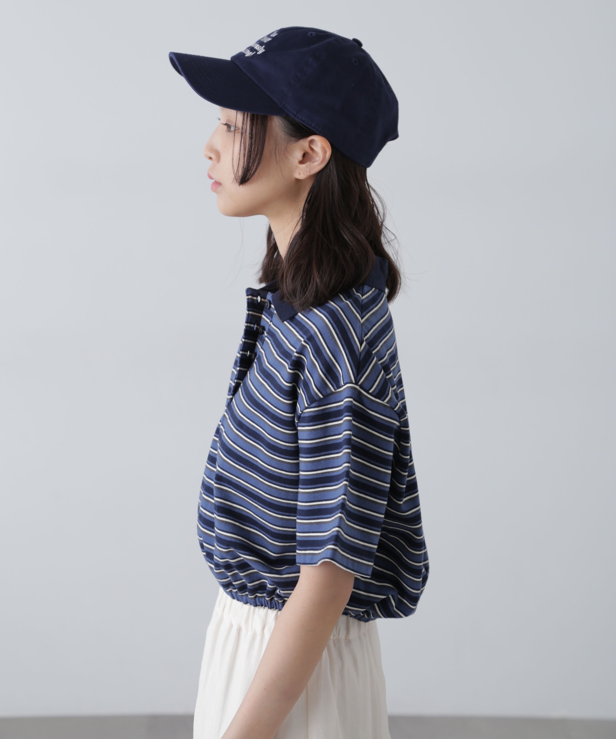  「ボーダーポロクロップドトップス」|Tシャツ・カットソー|