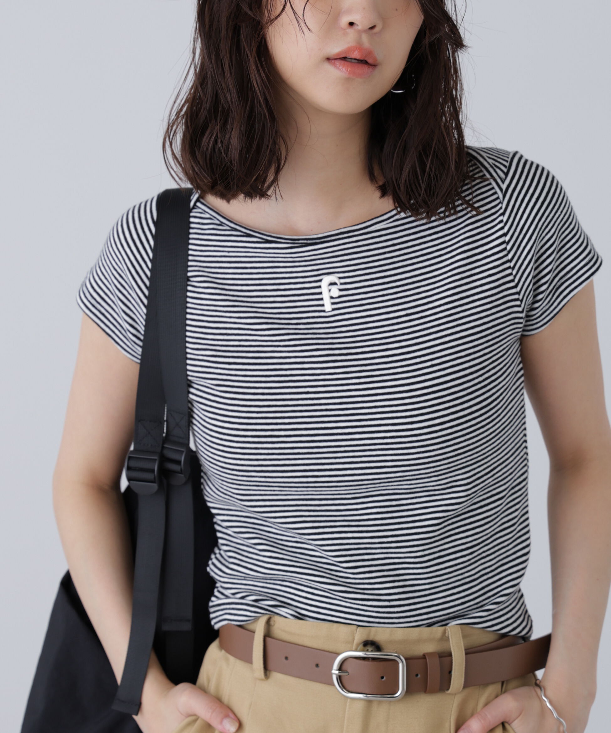  「ワンポイント刺繍ボートネックカットソー」|Tシャツ・カットソー|