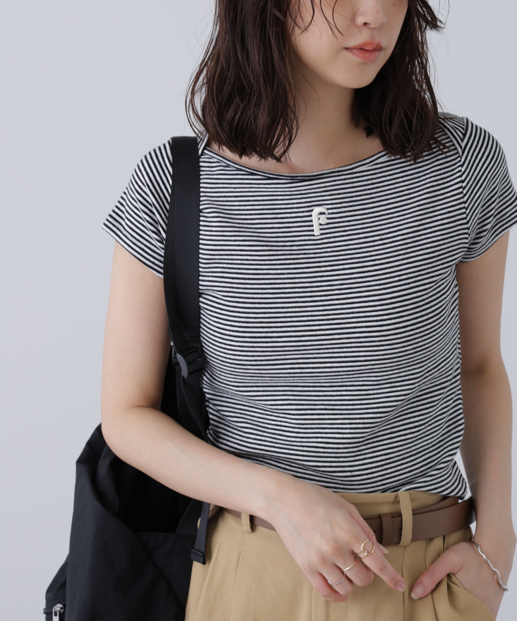  「ワンポイント刺繍ボートネックカットソー」|Tシャツ・カットソー|