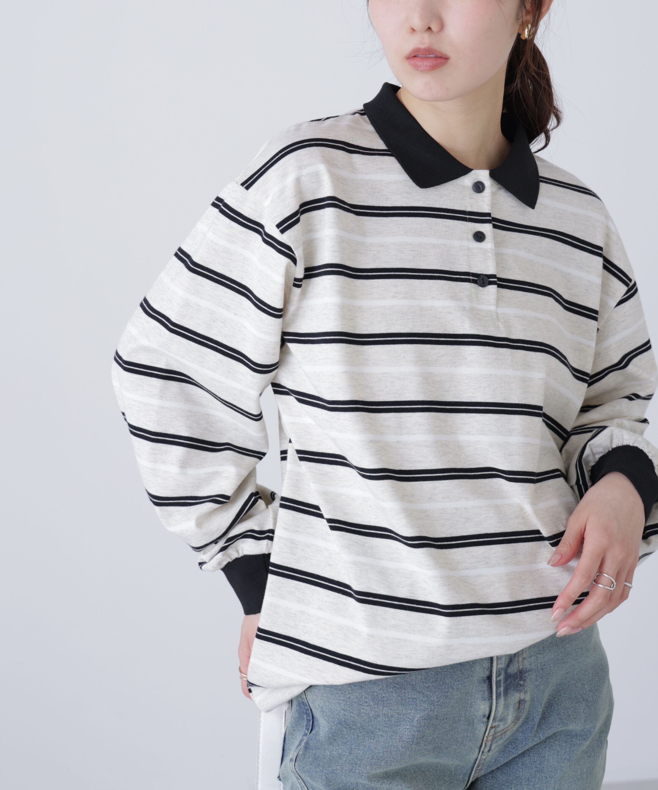  「マルチボーダーラガーポロシャツ」|Tシャツ・カットソー|グレーベース1