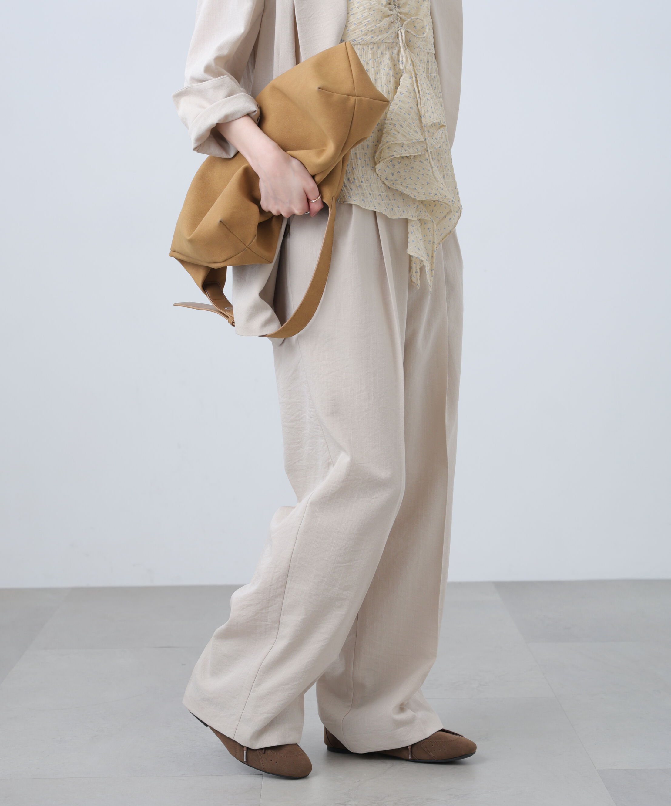  「麻調合繊タックワイドパンツ」|その他|