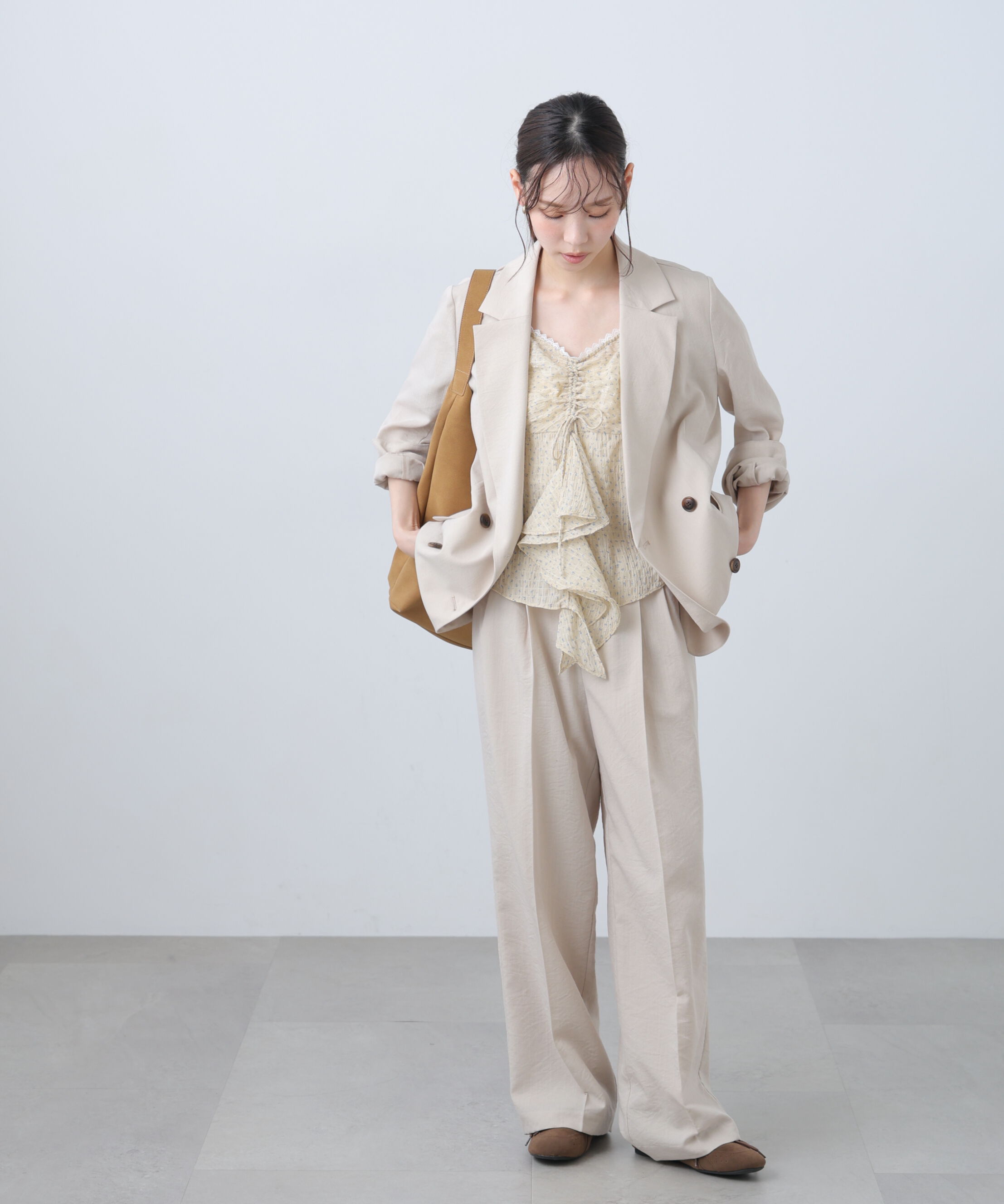  「麻調合繊タックワイドパンツ」|その他|