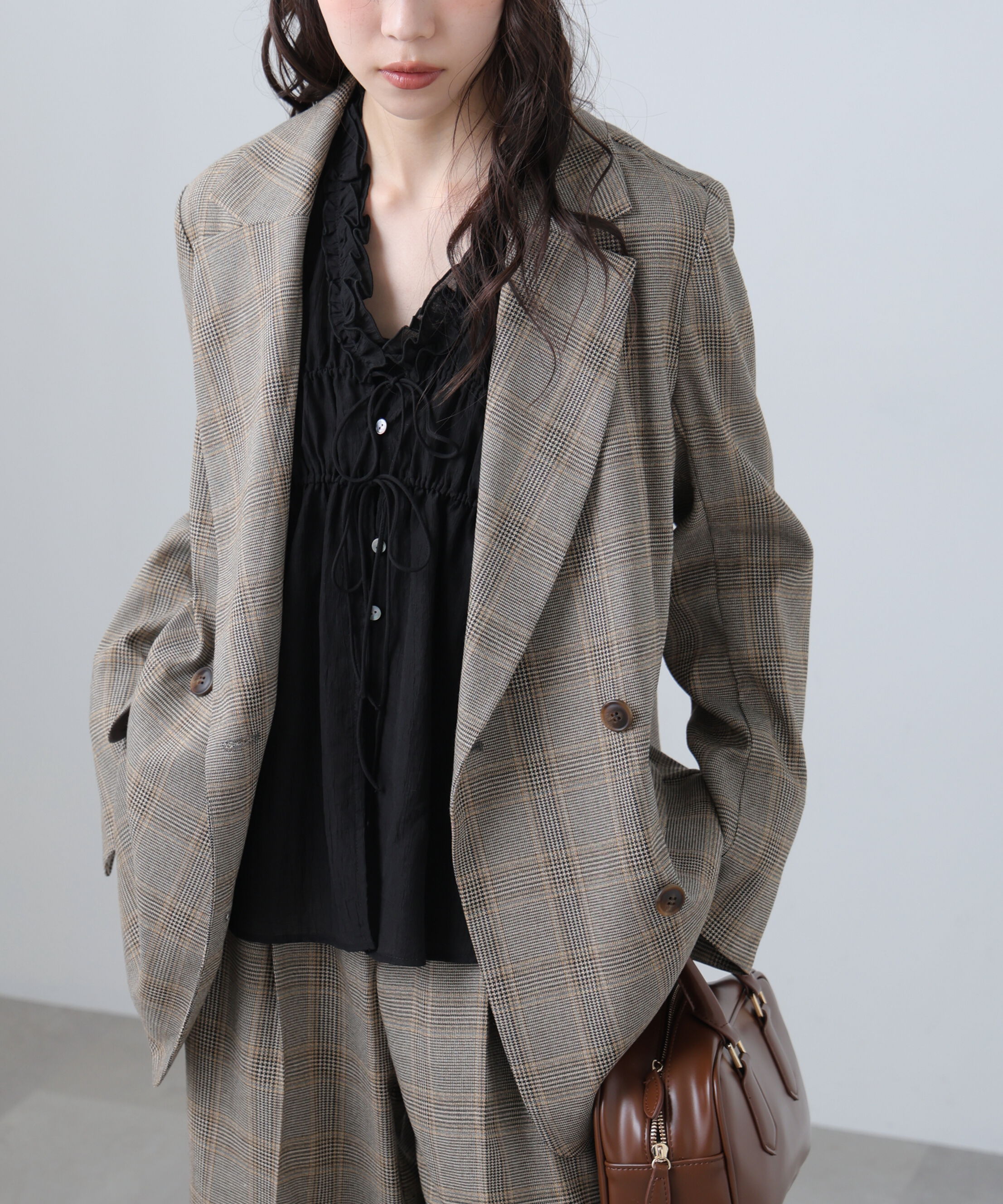  「麻調合繊ダブルブレストジャケット」|その他|グレーチェッ 1