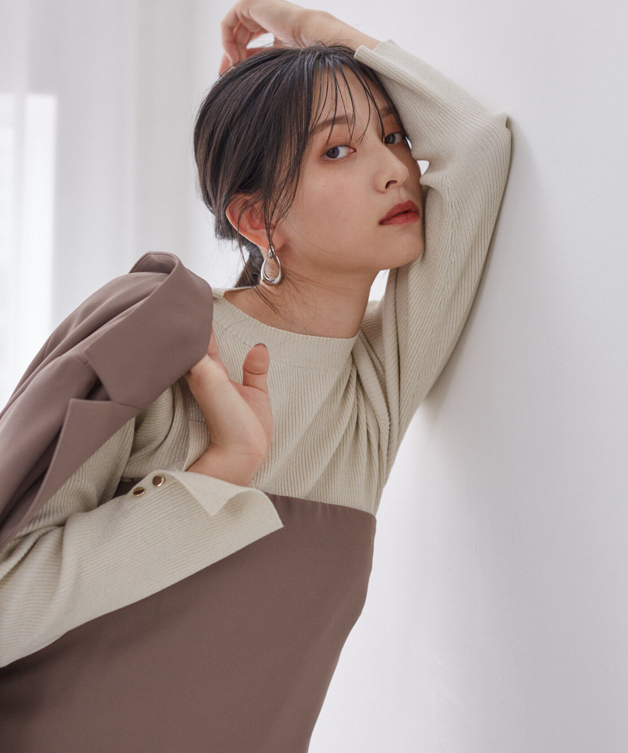 PROPORTION BODY DRESSING「釦付きボトルネックリブニット」|ニット・セーター|ラメベージュ