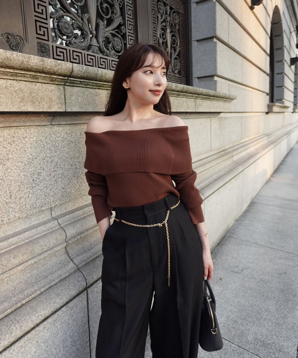PROPORTION BODY DRESSING「＜谷川菜奈さん着用＞オフショルリブニット 25AW」|ニット・セーター|