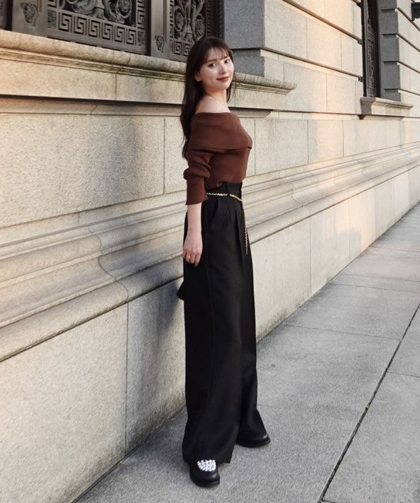 PROPORTION BODY DRESSING「＜谷川菜奈さん着用＞オフショルリブニット 25AW」|ニット・セーター|