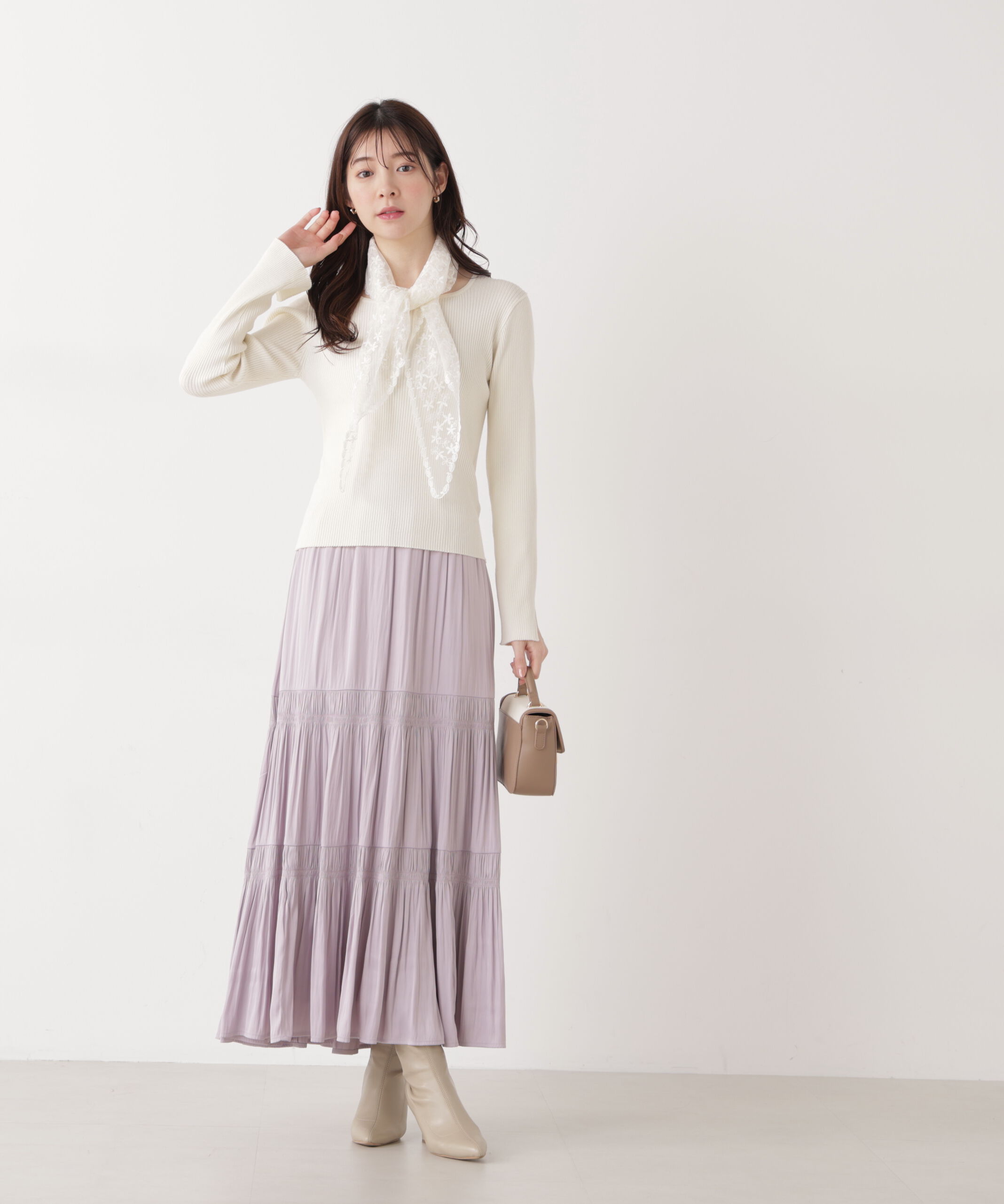 PROPORTION BODY DRESSING「《EDIT COLOGNE》レーススカーフ付きリブニット　26SS」|ニット・セーター|