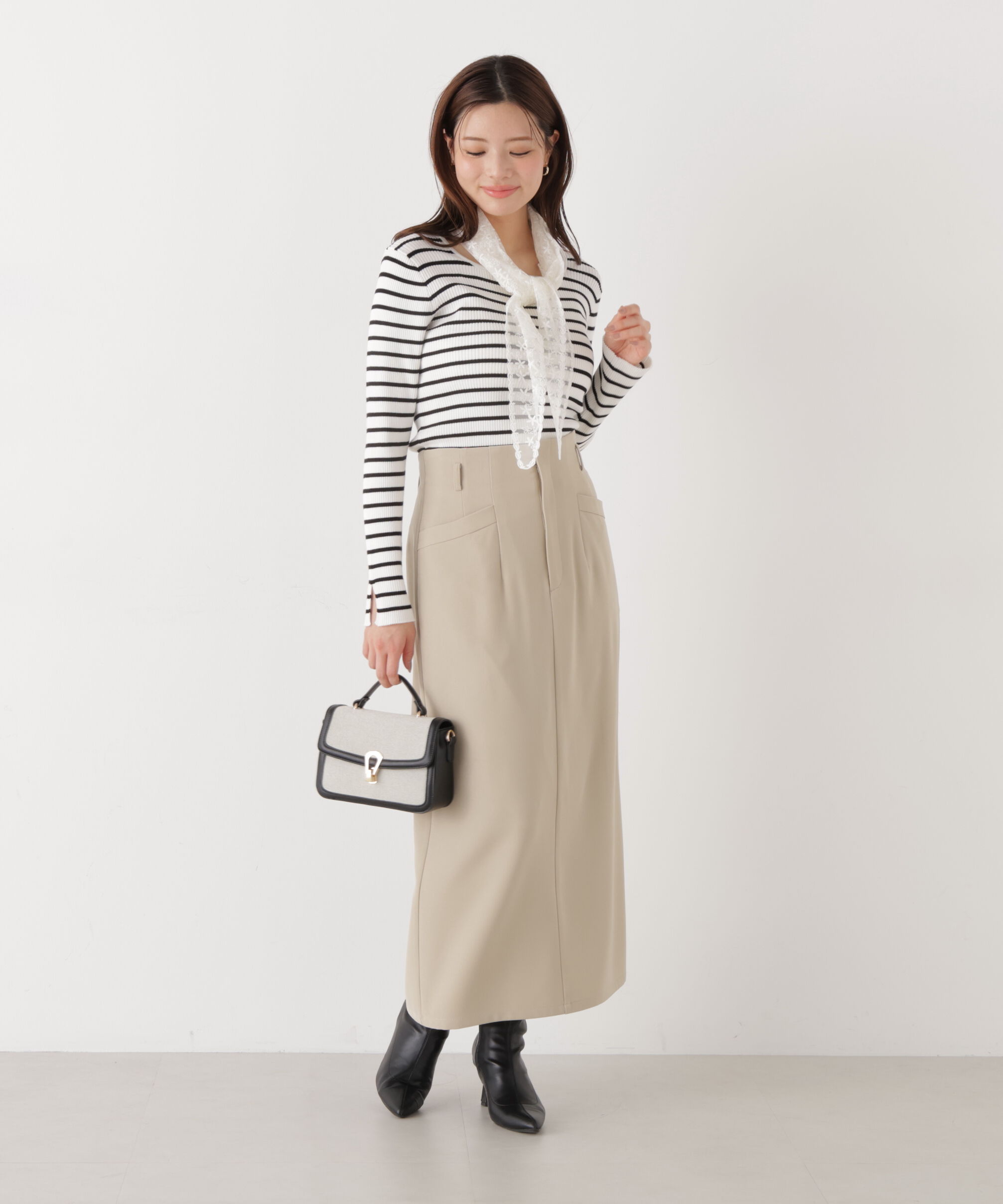 PROPORTION BODY DRESSING「《EDIT COLOGNE》レーススカーフ付きリブニット　26SS」|ニット・セーター|