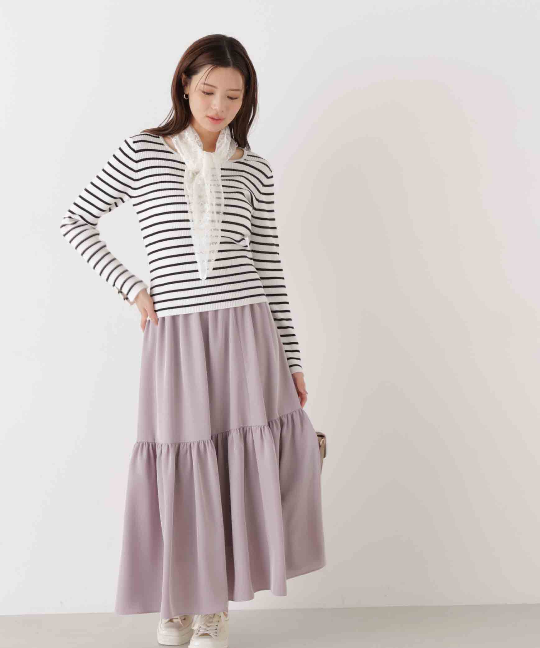 PROPORTION BODY DRESSING「《EDIT COLOGNE》レーススカーフ付きリブニット　26SS」|ニット・セーター|