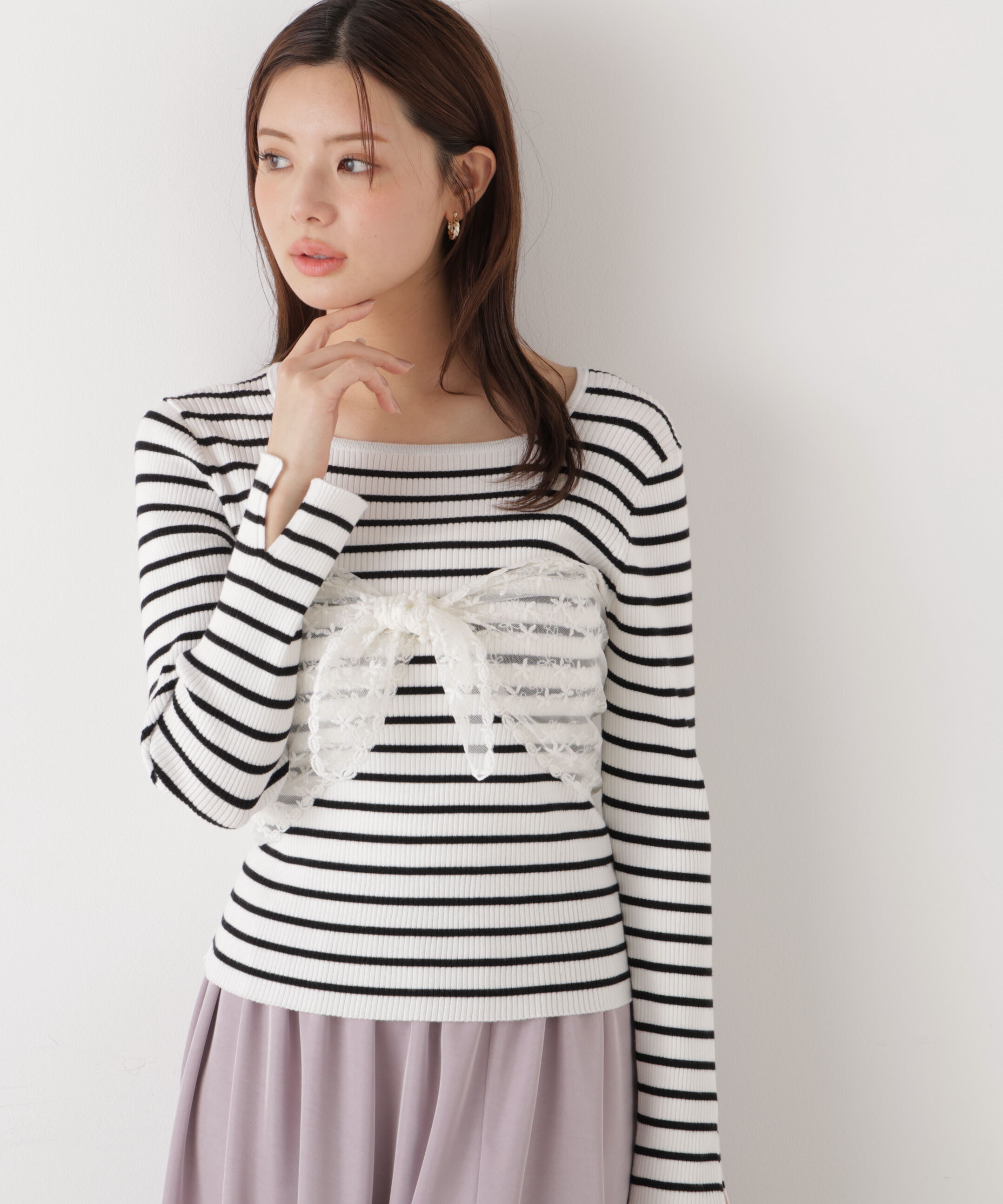 PROPORTION BODY DRESSING「《EDIT COLOGNE》レーススカーフ付きリブニット　26SS」|ニット・セーター|