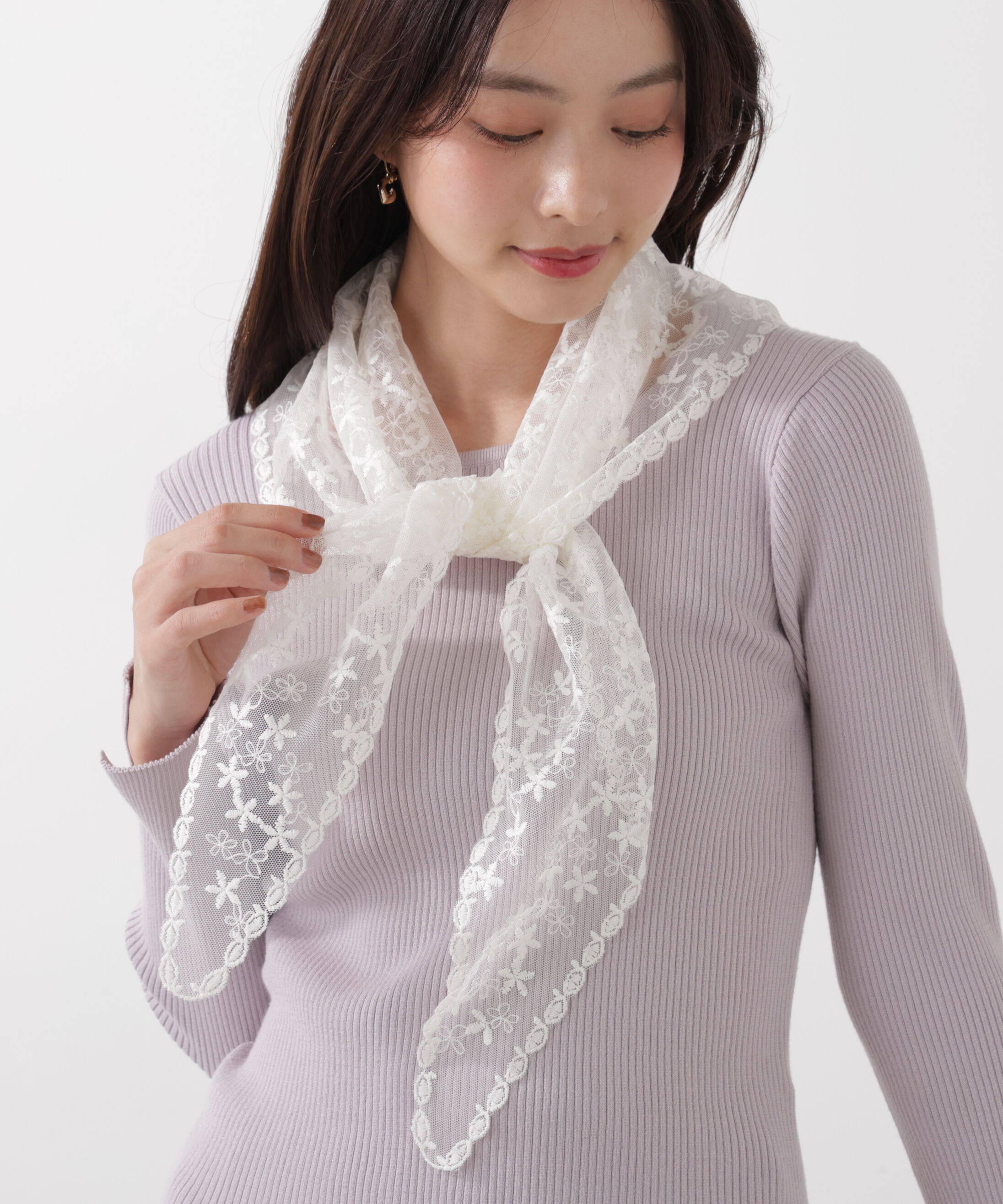 PROPORTION BODY DRESSING「《EDIT COLOGNE》レーススカーフ付きリブニット　26SS」|ニット・セーター|