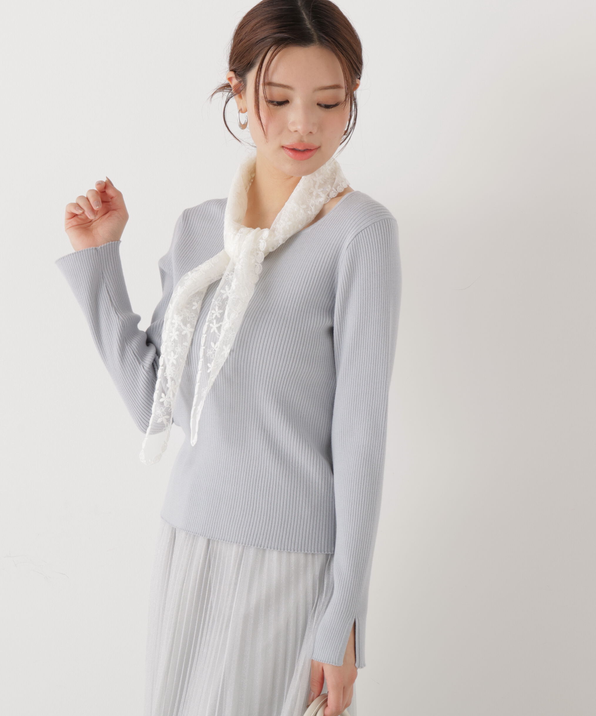 PROPORTION BODY DRESSING「《EDIT COLOGNE》レーススカーフ付きリブニット　26SS」|ニット・セーター|