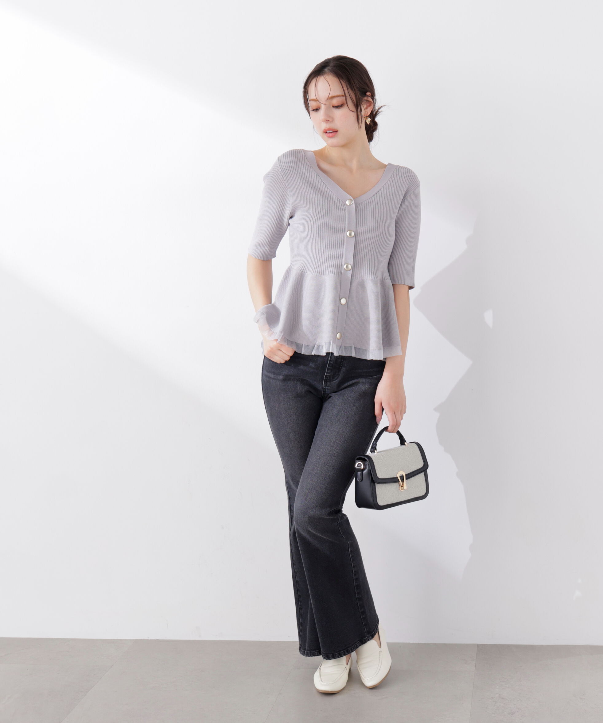 PROPORTION BODY DRESSING「部分シアーペプラムニット　26SS」|ニット・セーター|