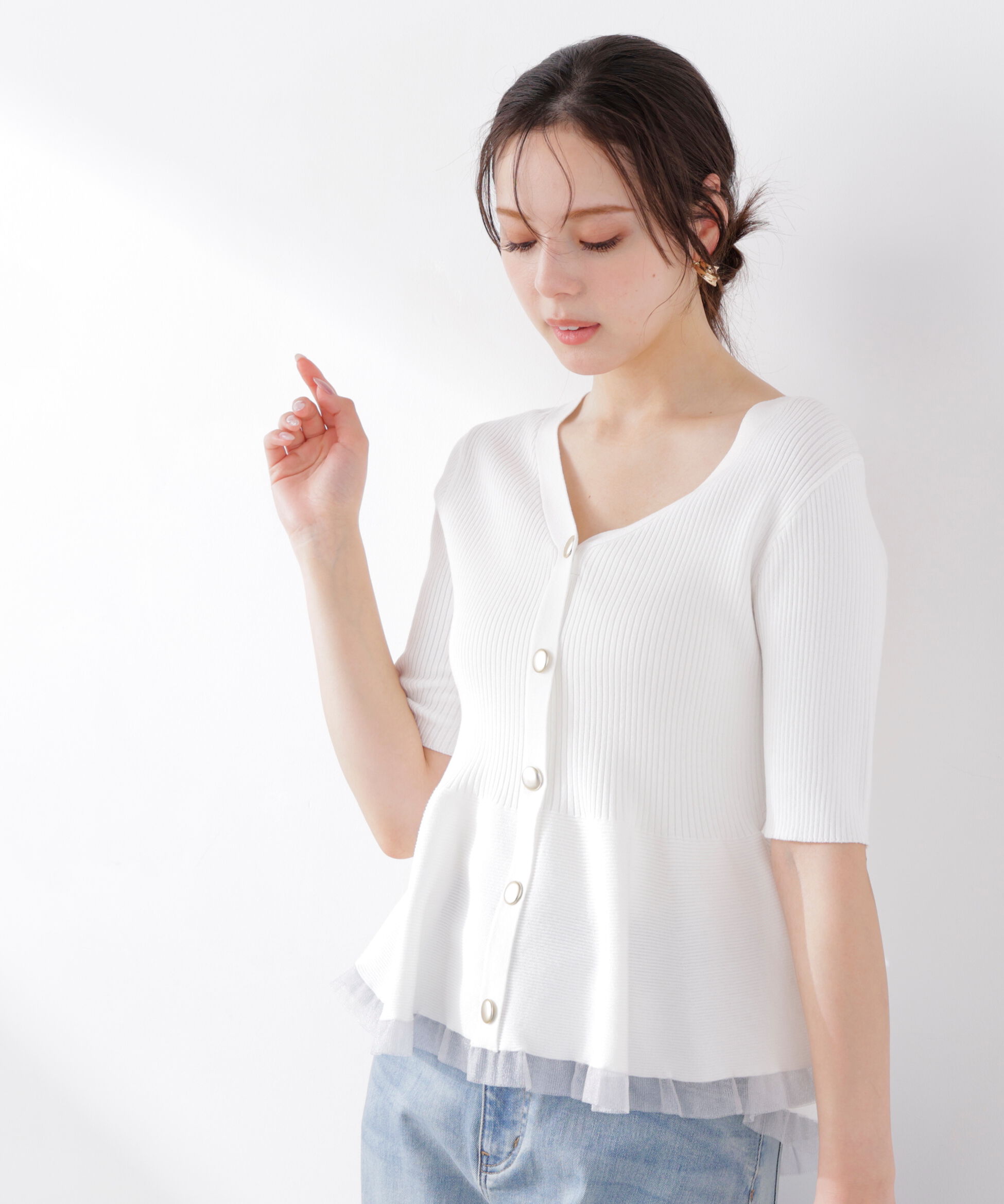 PROPORTION BODY DRESSING「部分シアーペプラムニット　26SS」|ニット・セーター|