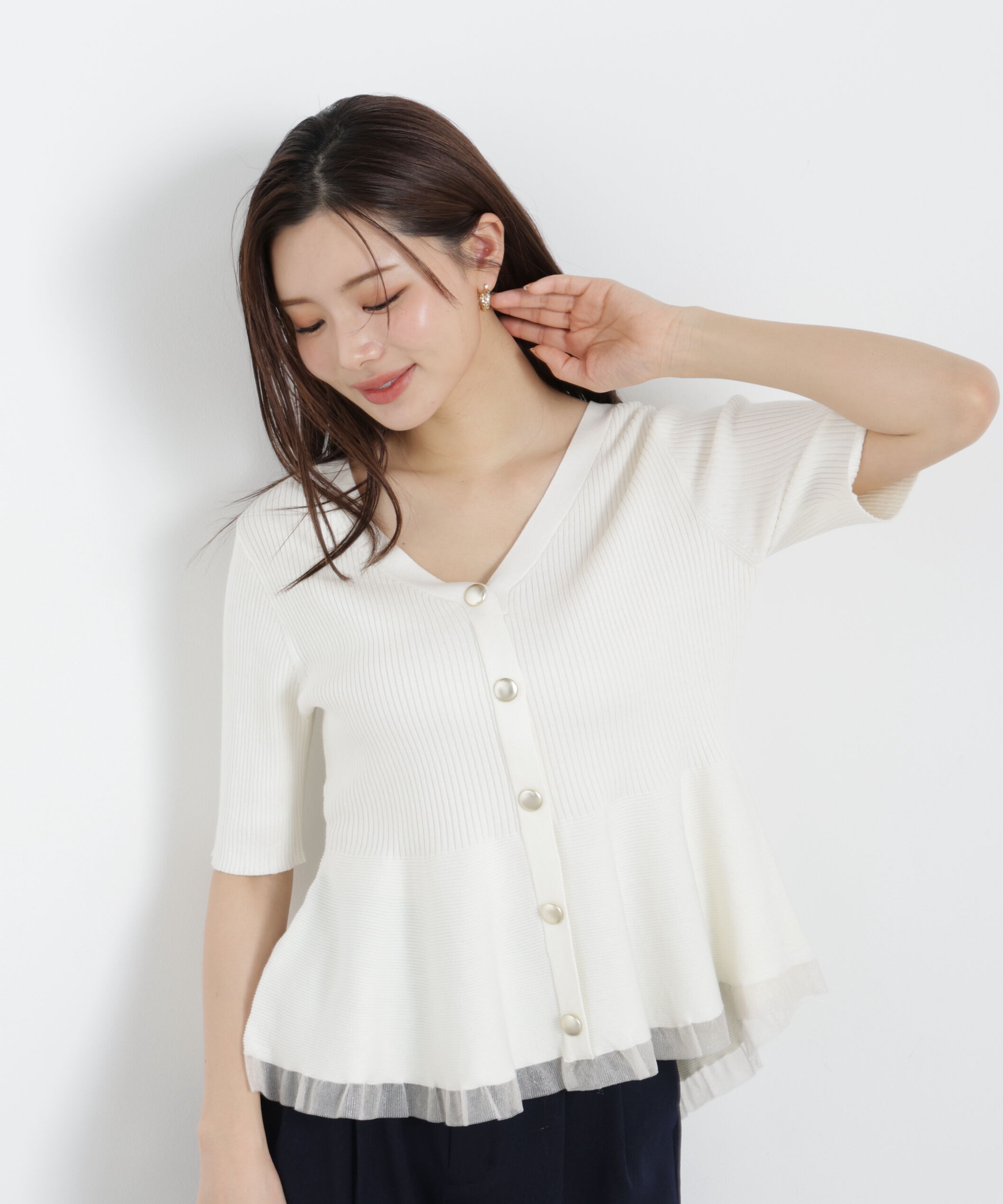 PROPORTION BODY DRESSING「部分シアーペプラムニット　26SS」|ニット・セーター|