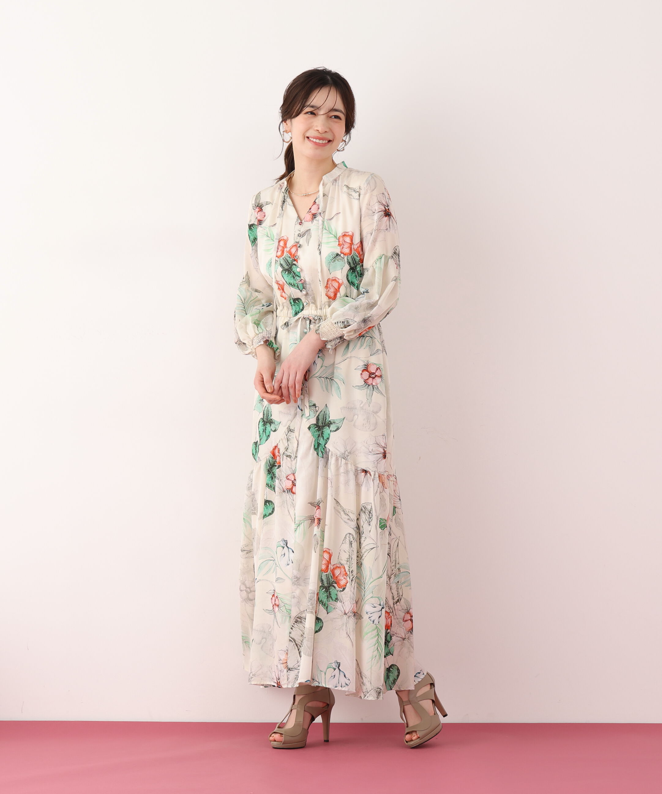  「ボタニカルアートプリントワンピース」|ワンピース|エクリュ系1