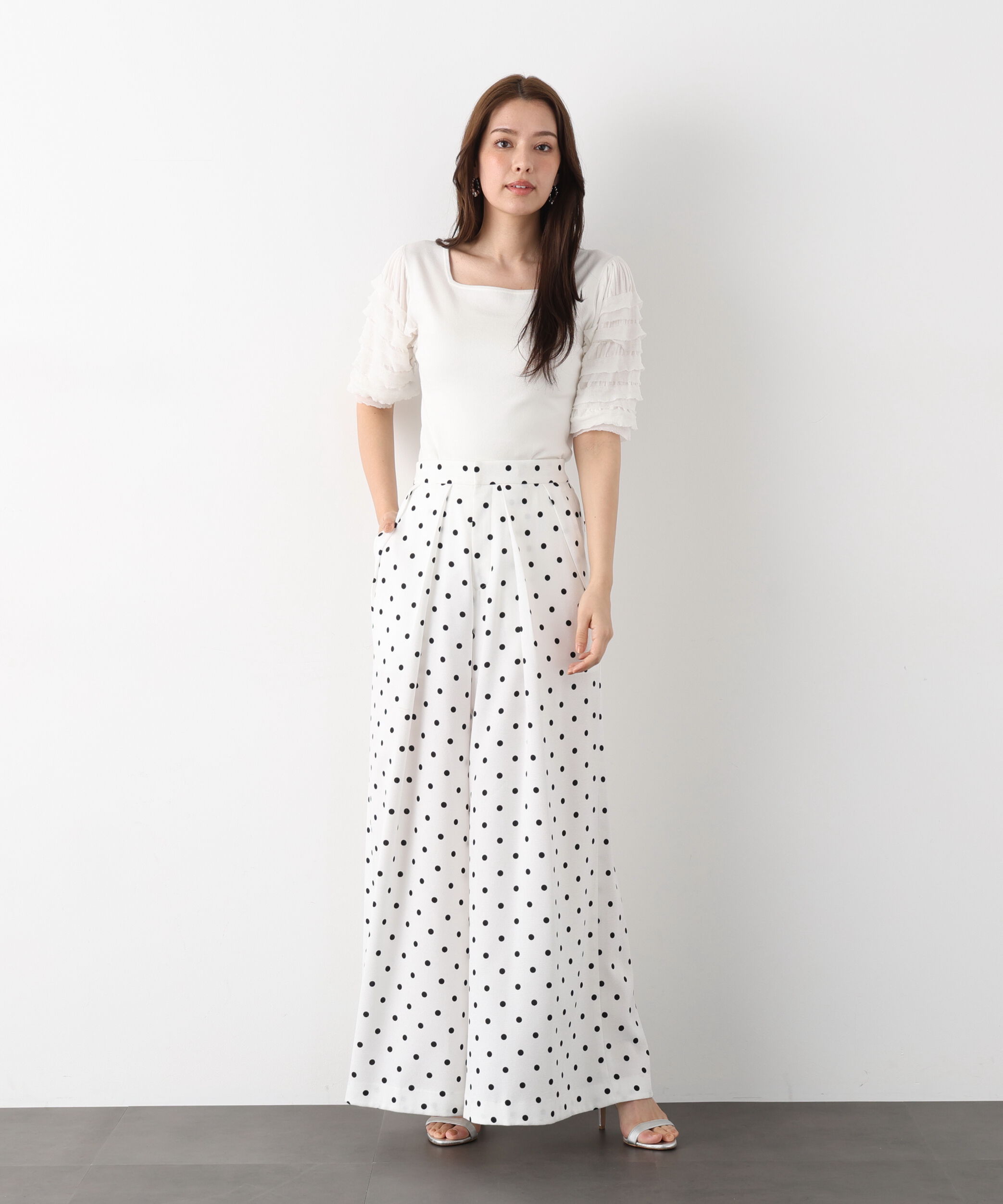  「ティアードスリーブスクエアネックニットプルオーバー」|ニット・セーター|