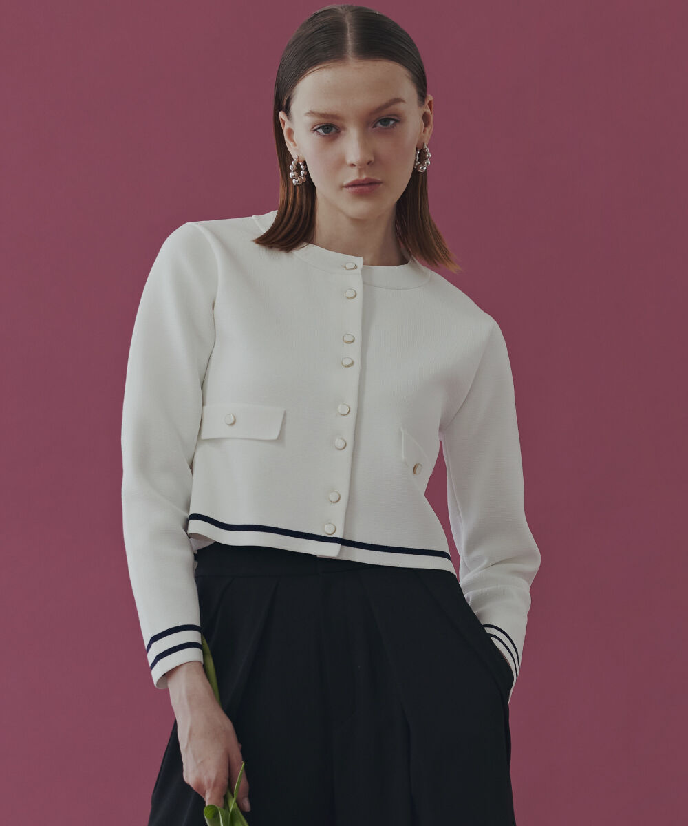  「ミラノリブマリンニットジャケット」|その他|ホワイト