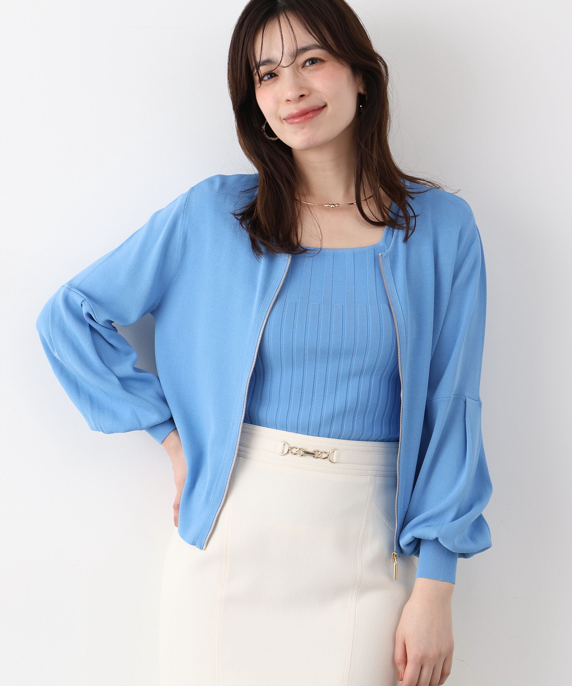  「ジップアップニットブルゾン」|その他|ブルー