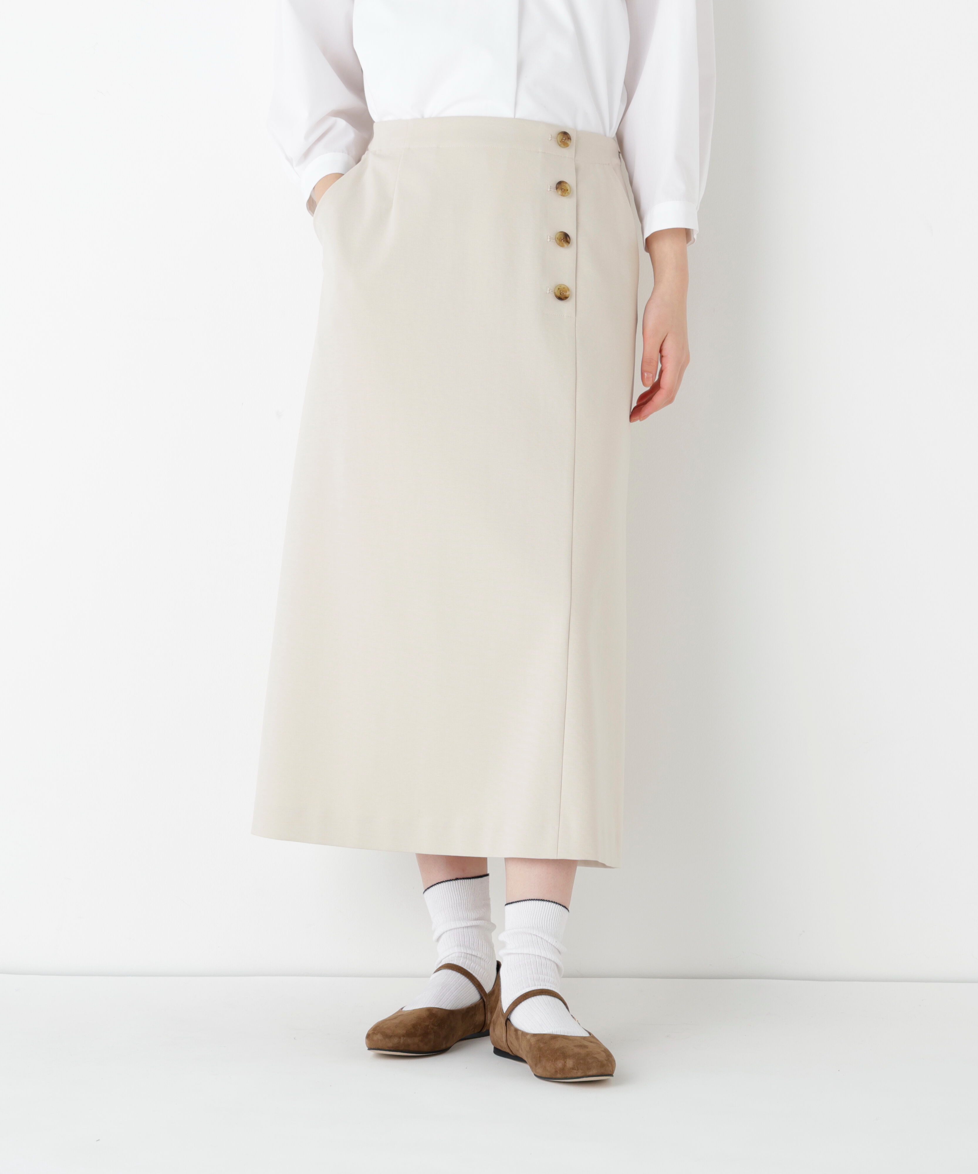  「◆《ウォッシャブル》ストレッチポンチＡラインスカート」|スカート|グレージュ2