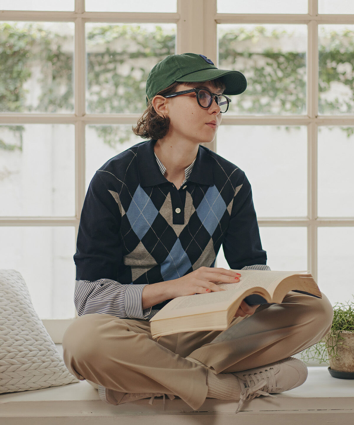  「◆《ウォッシャブル》アーガイル柄ポロニット」|ニット・セーター|ネイビー