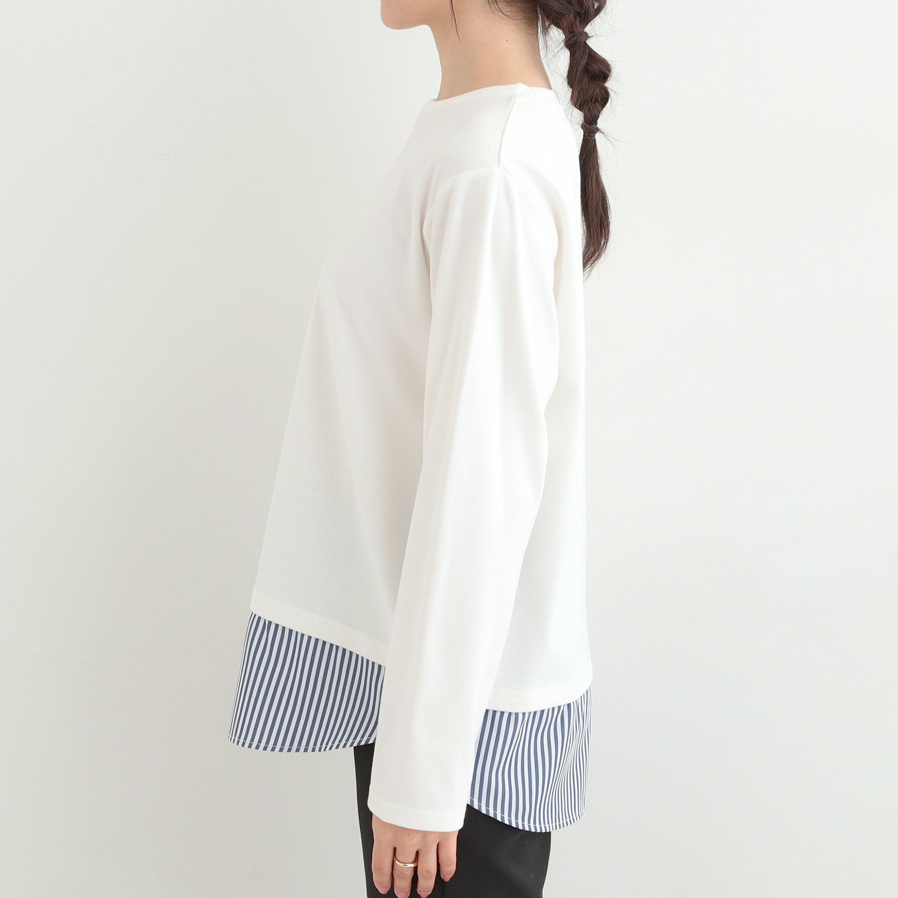 SHOO･LA･RUE「【洗濯機可/S-LL】レイヤードスタイルにおすすめ 裾切替 スムースロンT」|Tシャツ・カットソー|