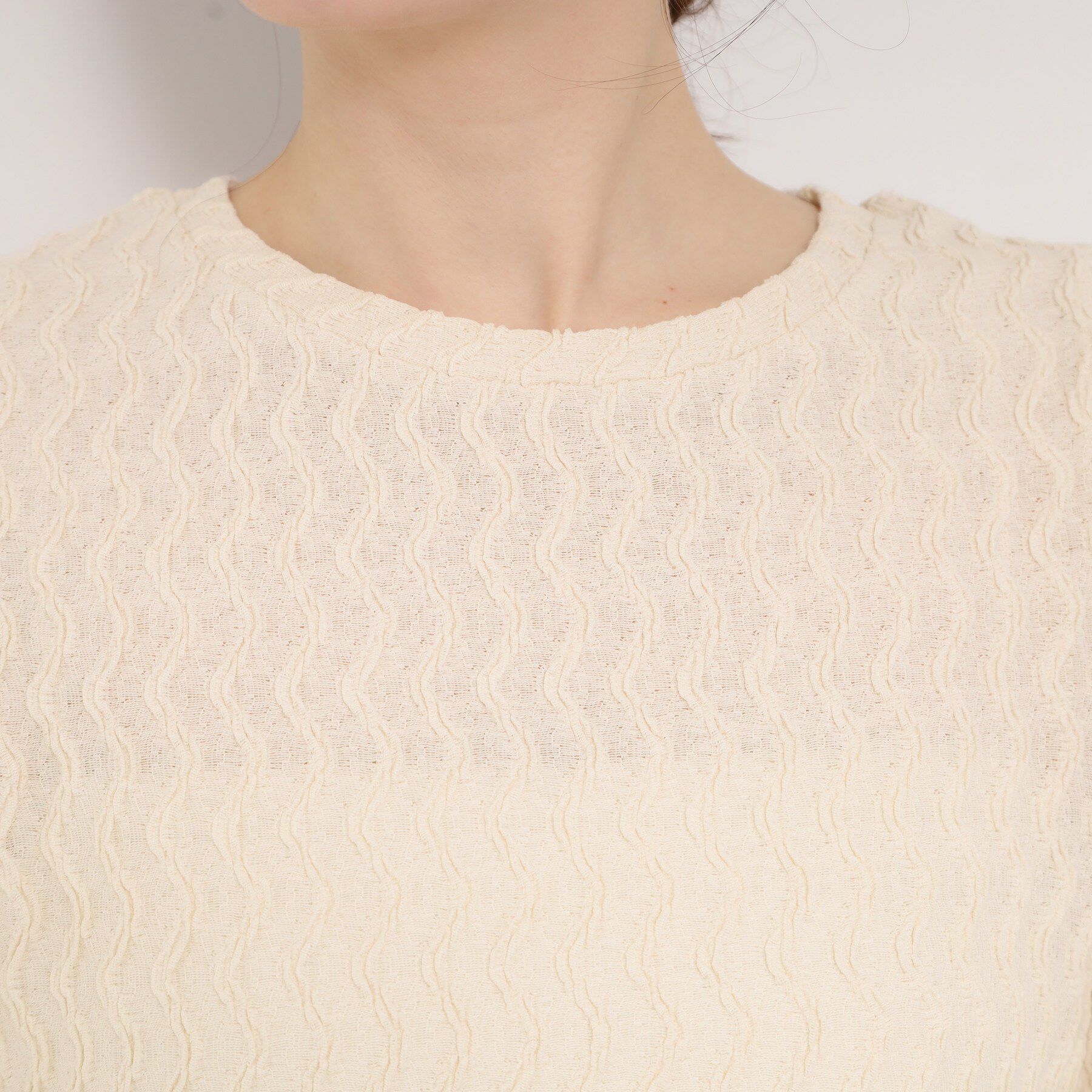 SHOO･LA･RUE「【洗える】ウェーブ柄ジャカード パフスリーブトップス」|Tシャツ・カットソー|